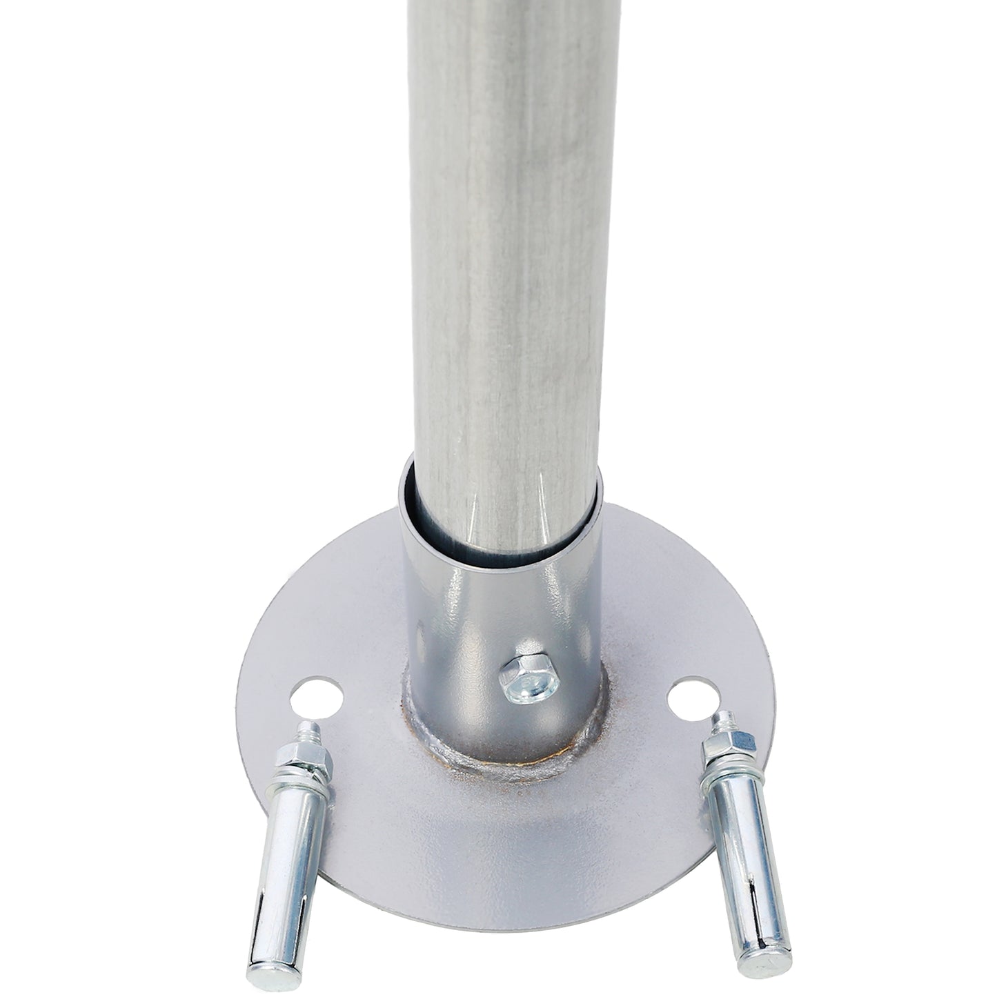 Galvanized steel post base with mounting hardware for secure installation