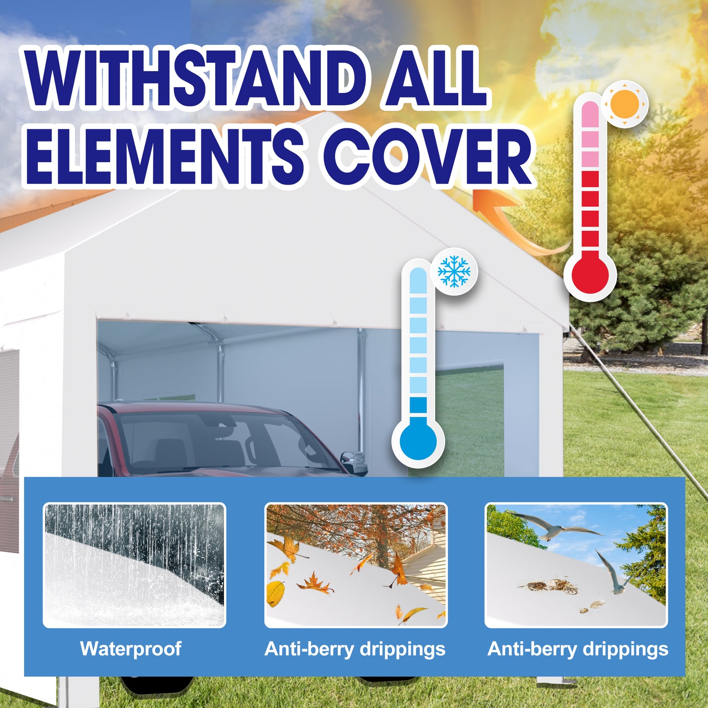 White portable garage cover designed to withstand all elements