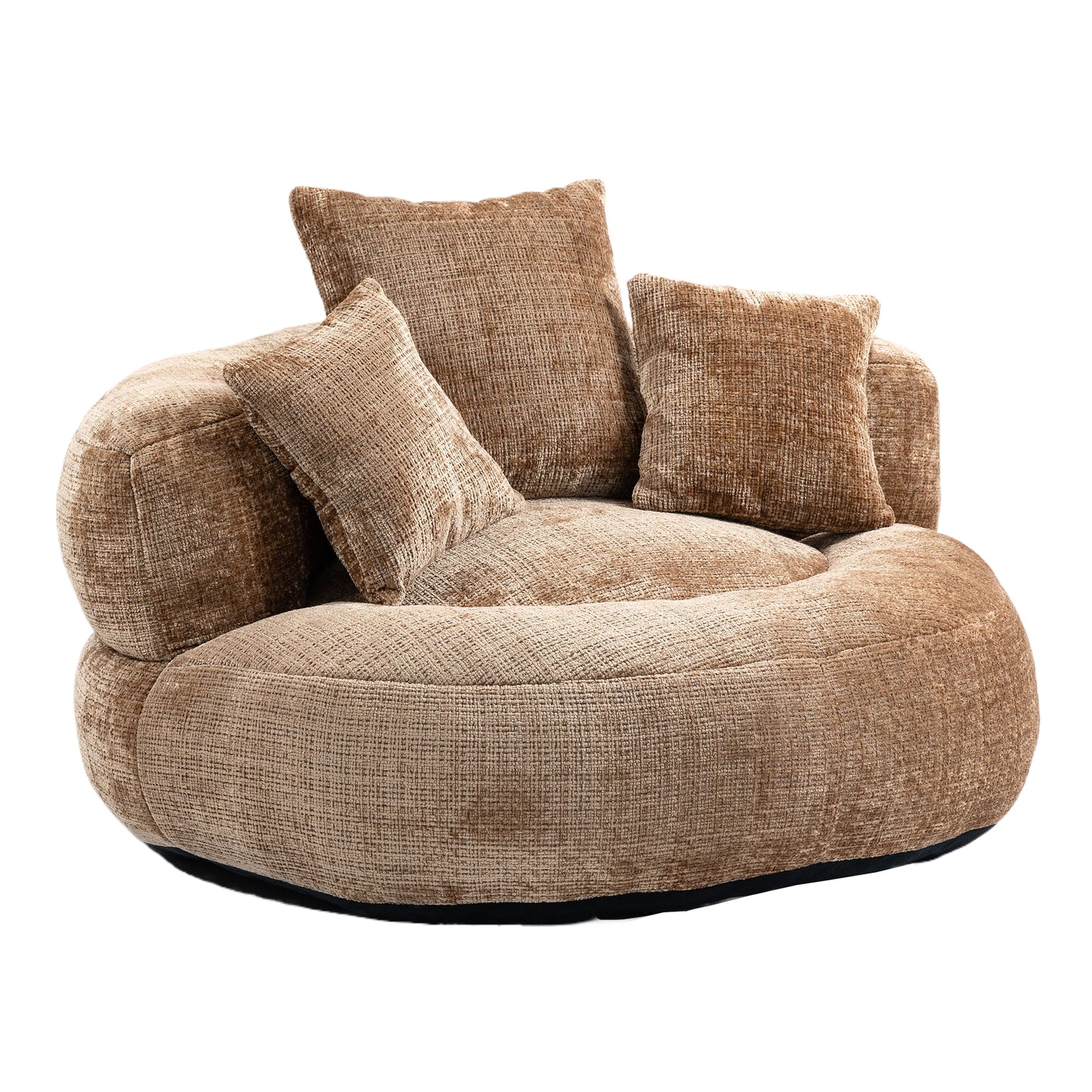 Plush brown boucle bean bag chair with supportive lumbar pillows for ultimate relaxation