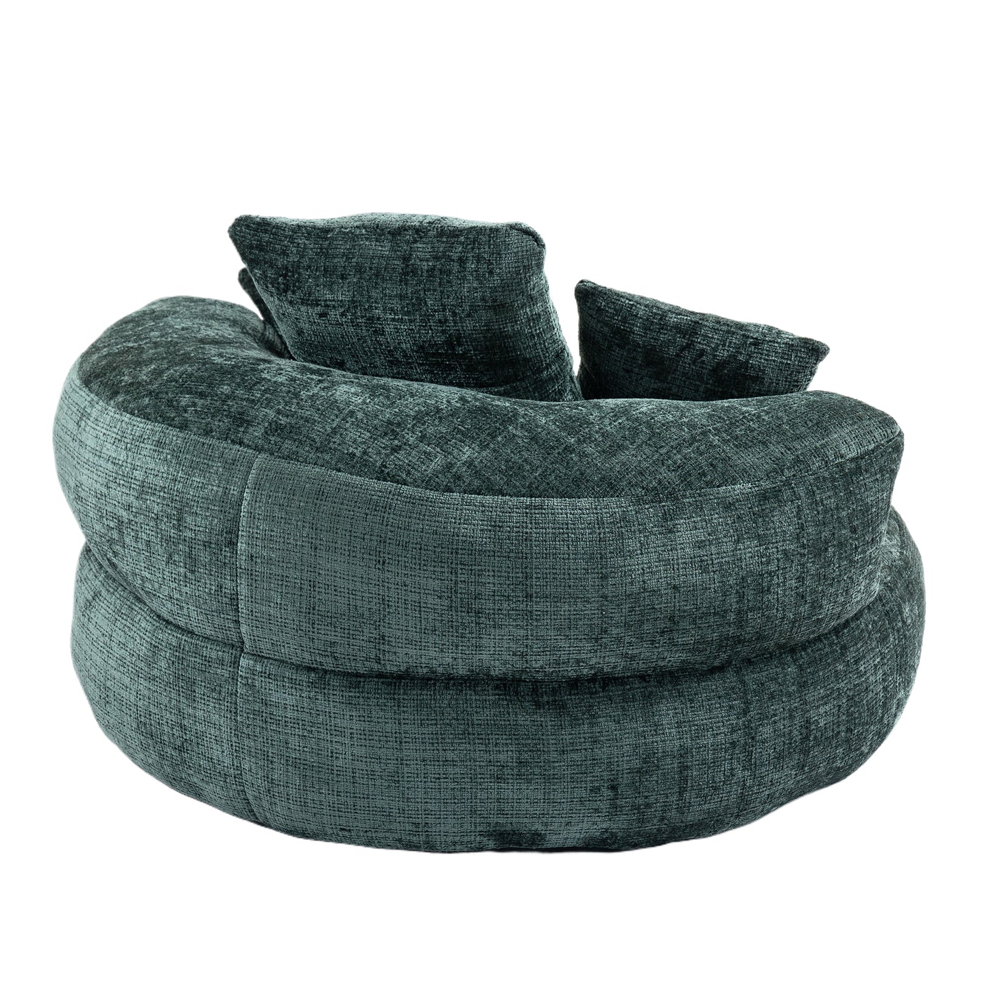 Plush teal velvet circular accent chair with plush back cushions