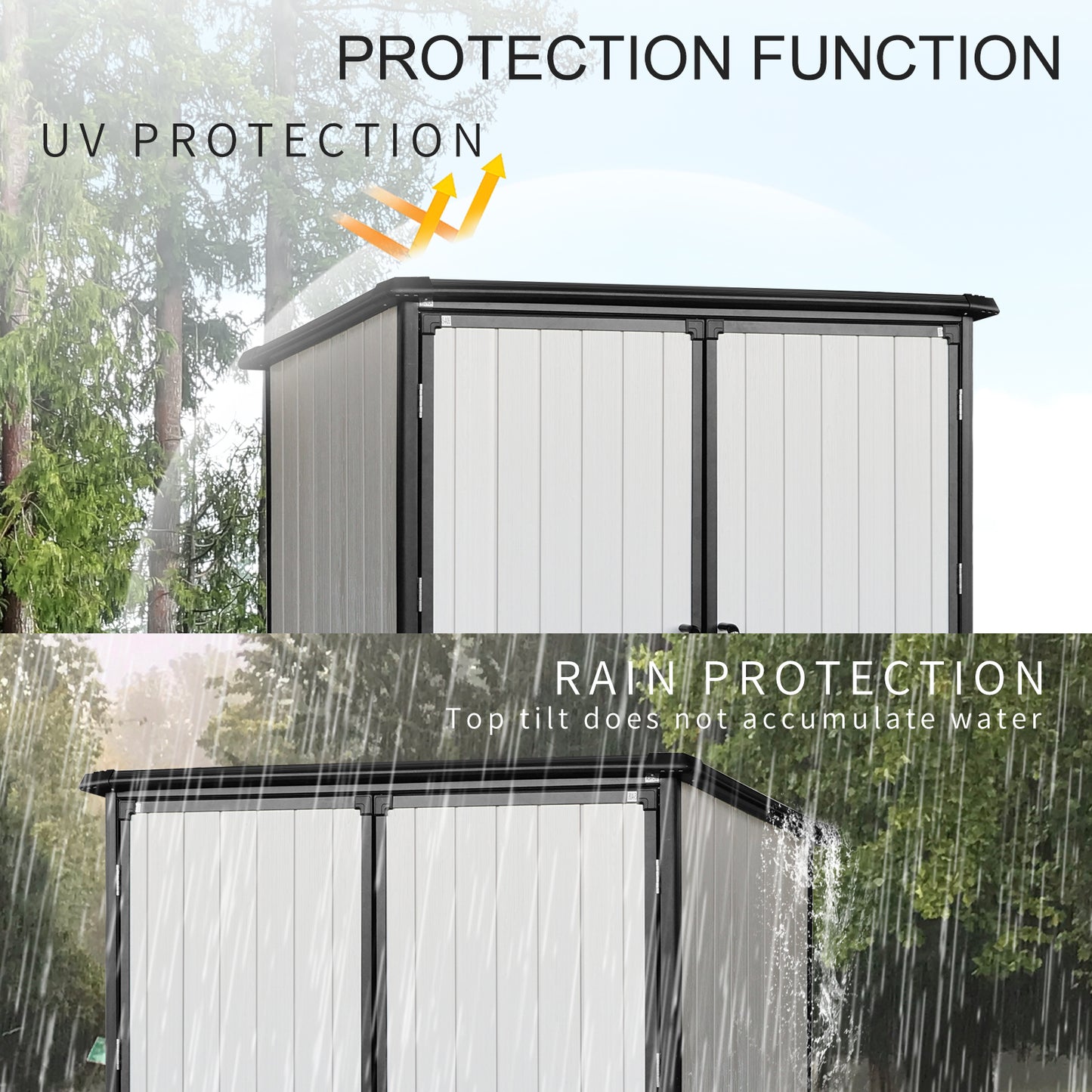 Modern garden shed with UV protection featuring double doors and a durable frame