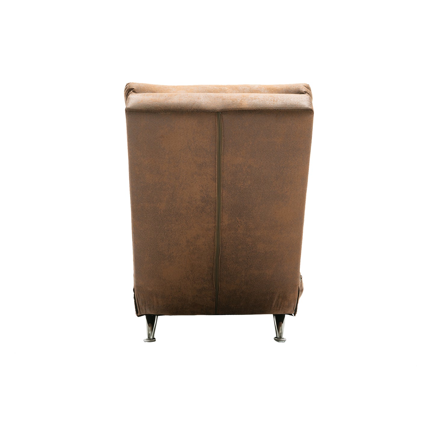 Tan suede accent chair with tufted back and chrome legs