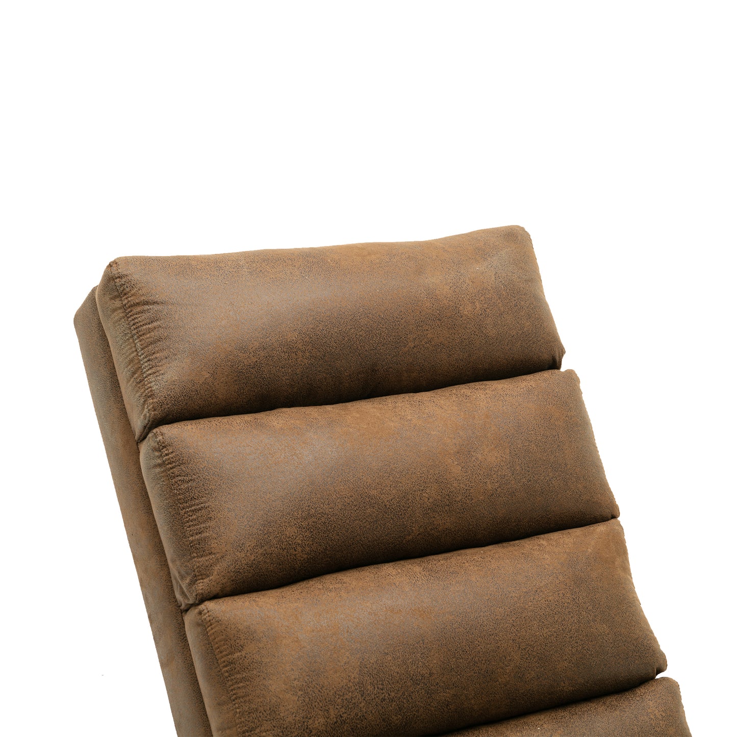 Brown suede recliner pillow detail with channel stitching for comfort