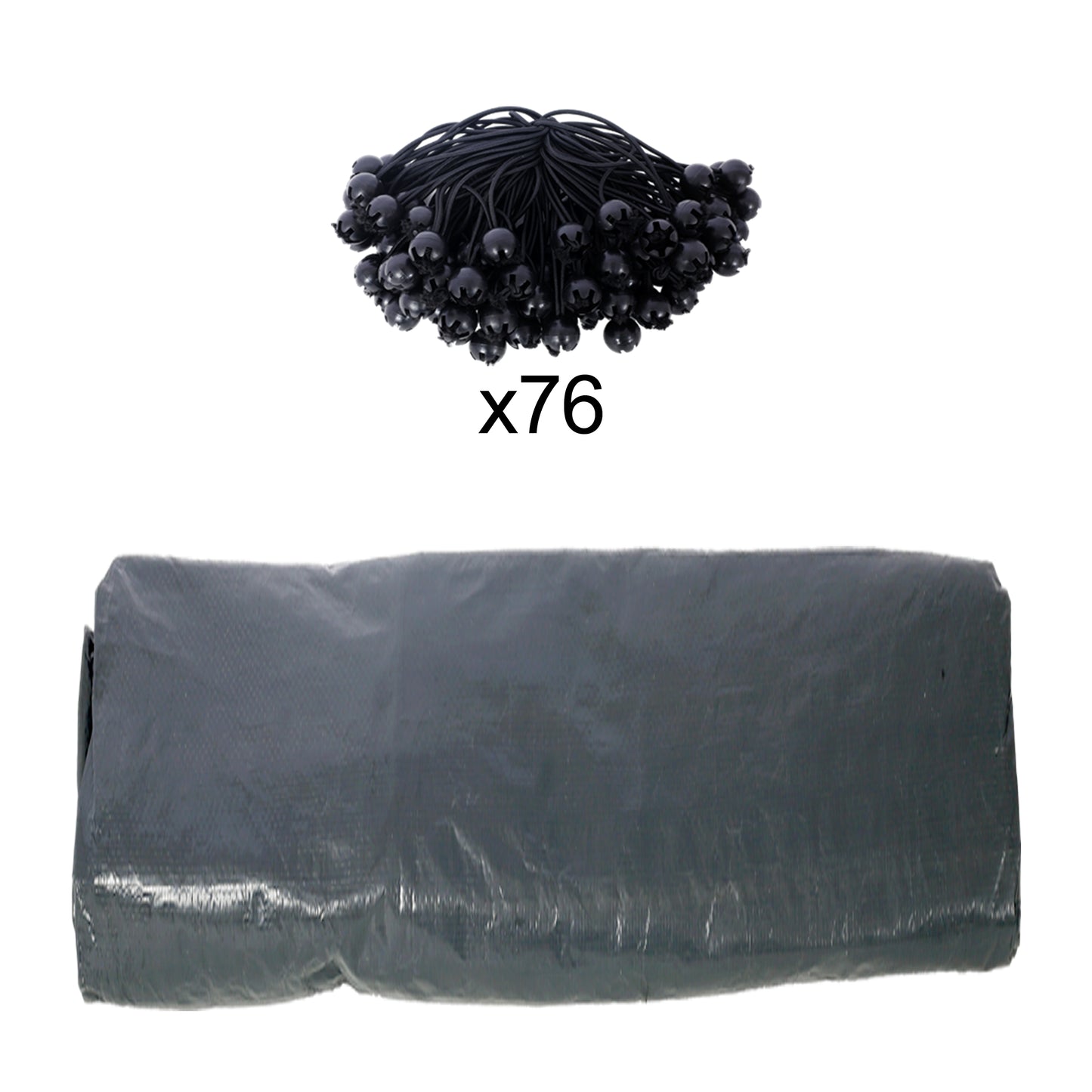 Bundle of black bungee cords with ball ends for securing items