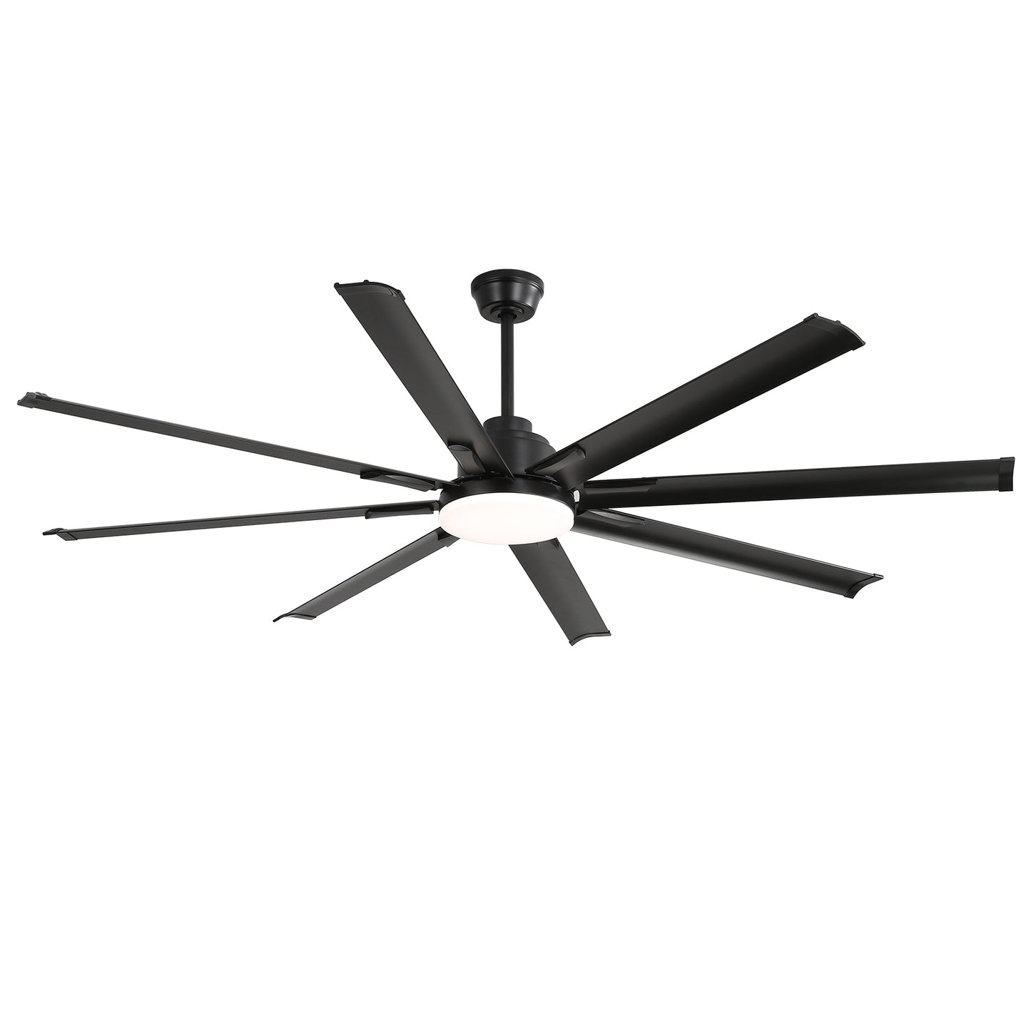 Modern black ceiling fan with slim matte blades and integrated LED light