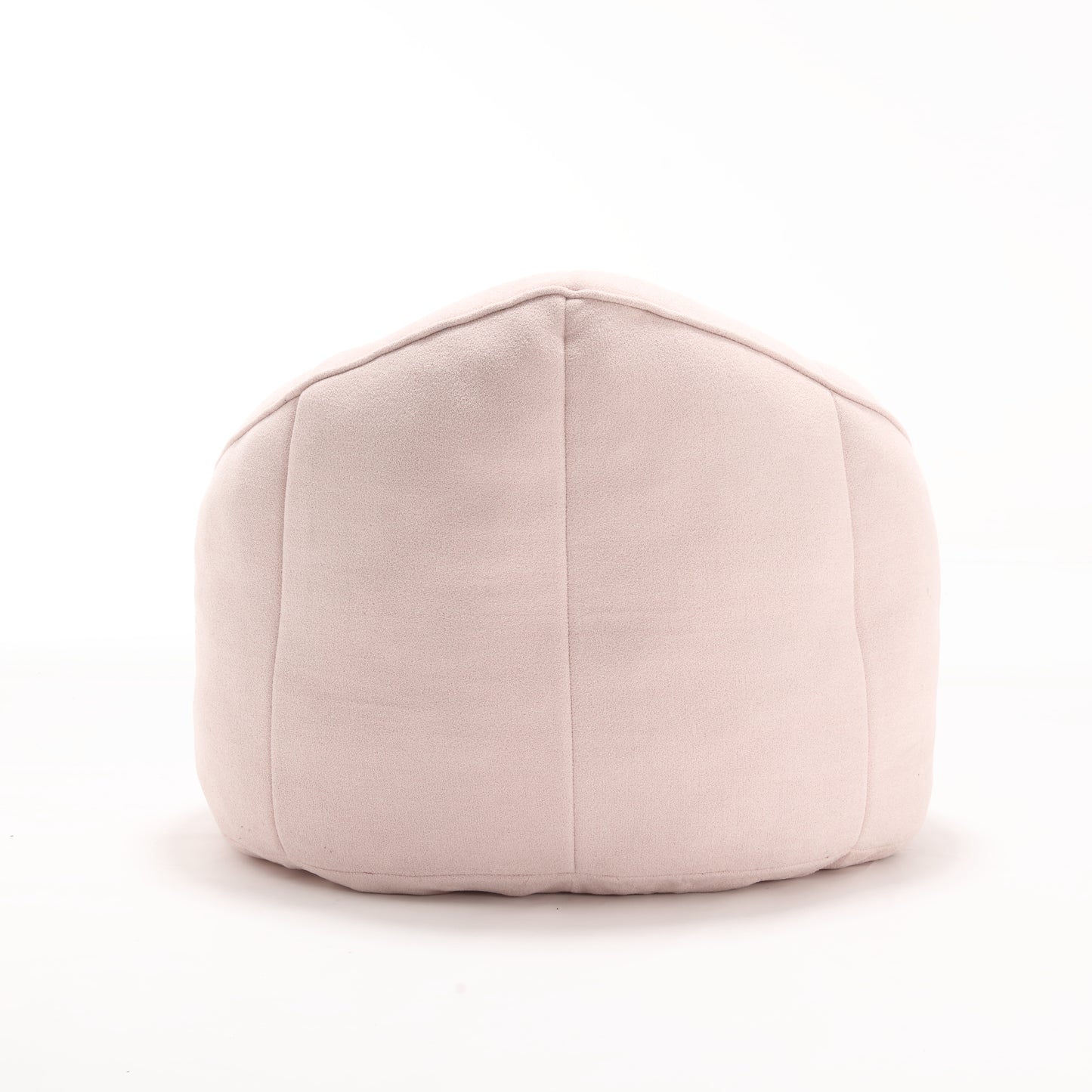 Soft pink fabric pouf rounded shape ideal for cozy living spaces