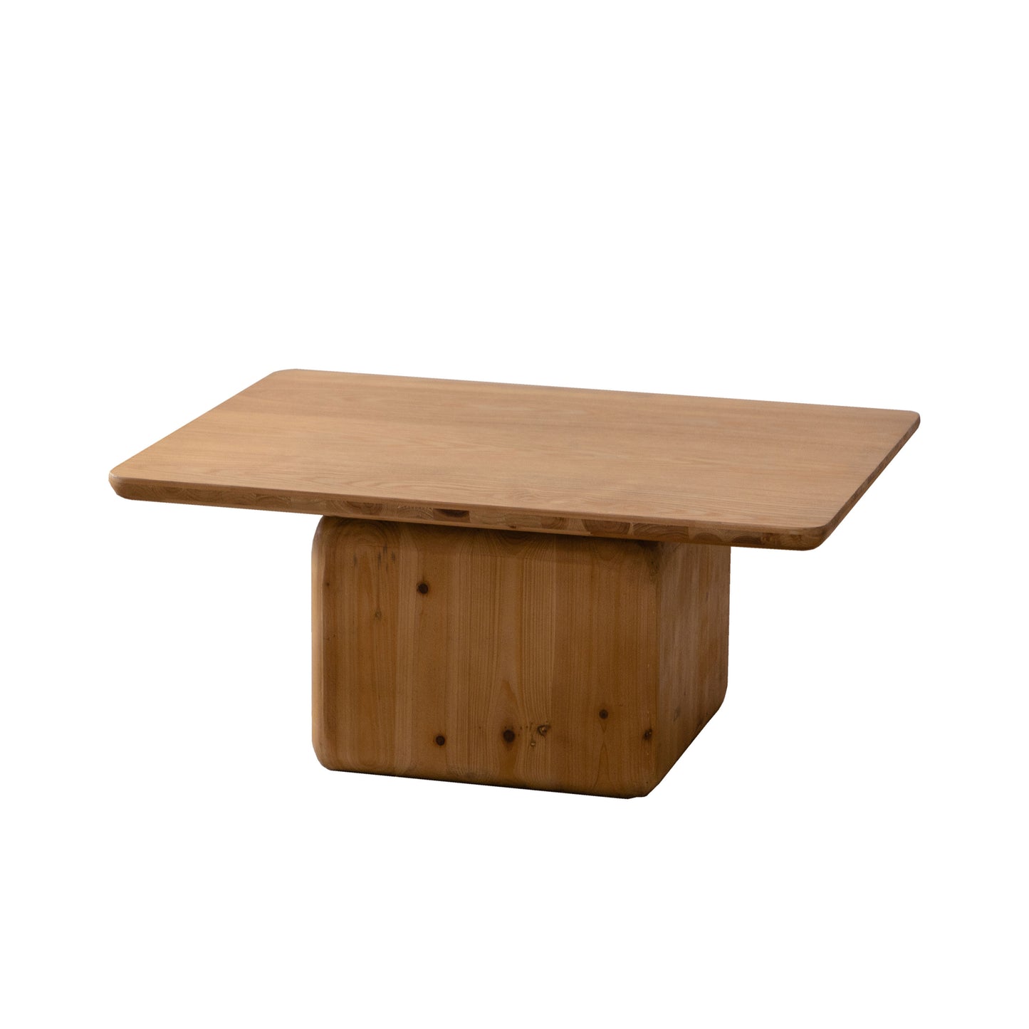 Modern solid wood coffee table with rounded edges and natural grain detail