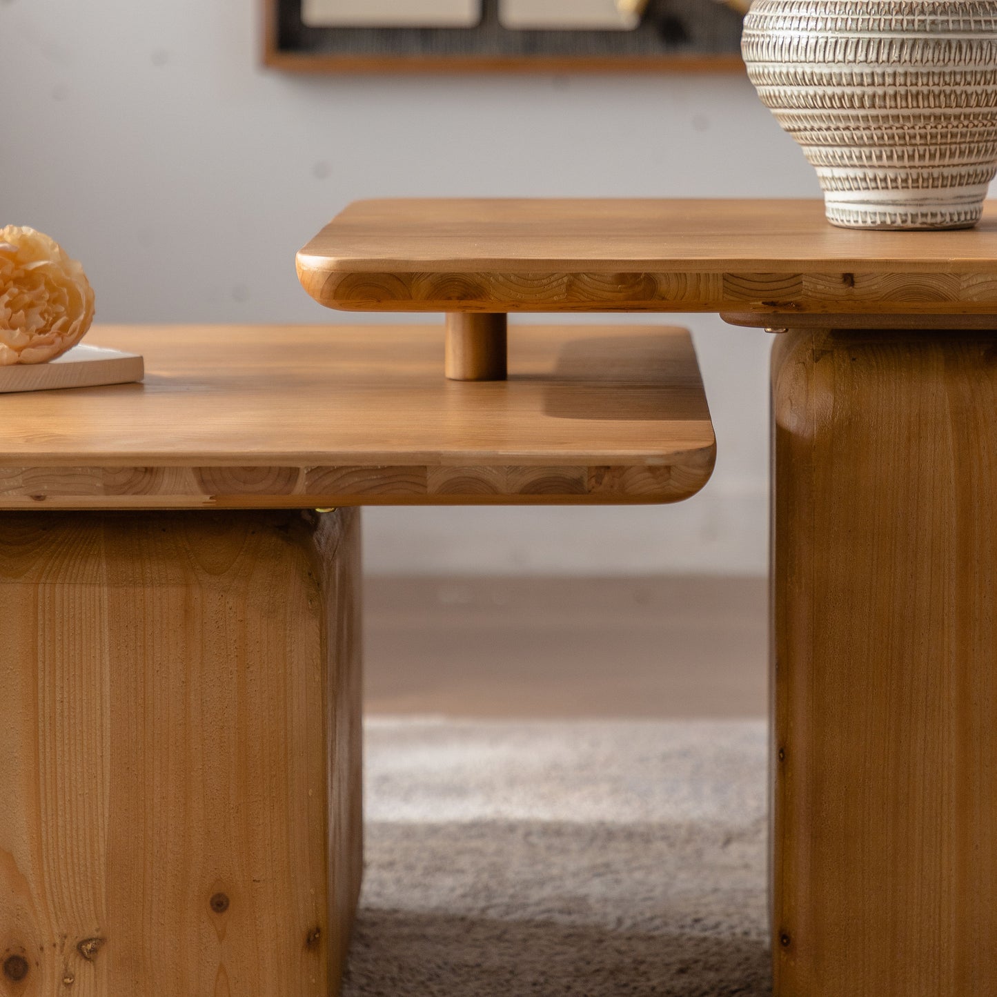 Solid pine wood coffee table with natural finish perfect for modern living rooms