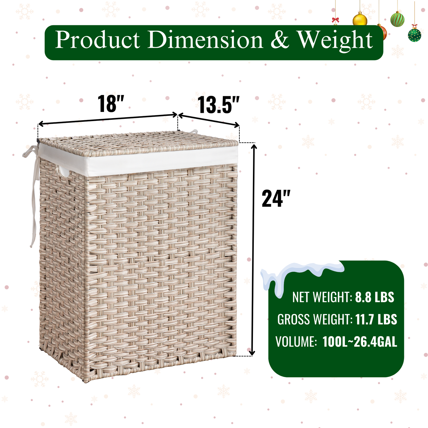 Woven beige laundry hamper with white liner x x inches