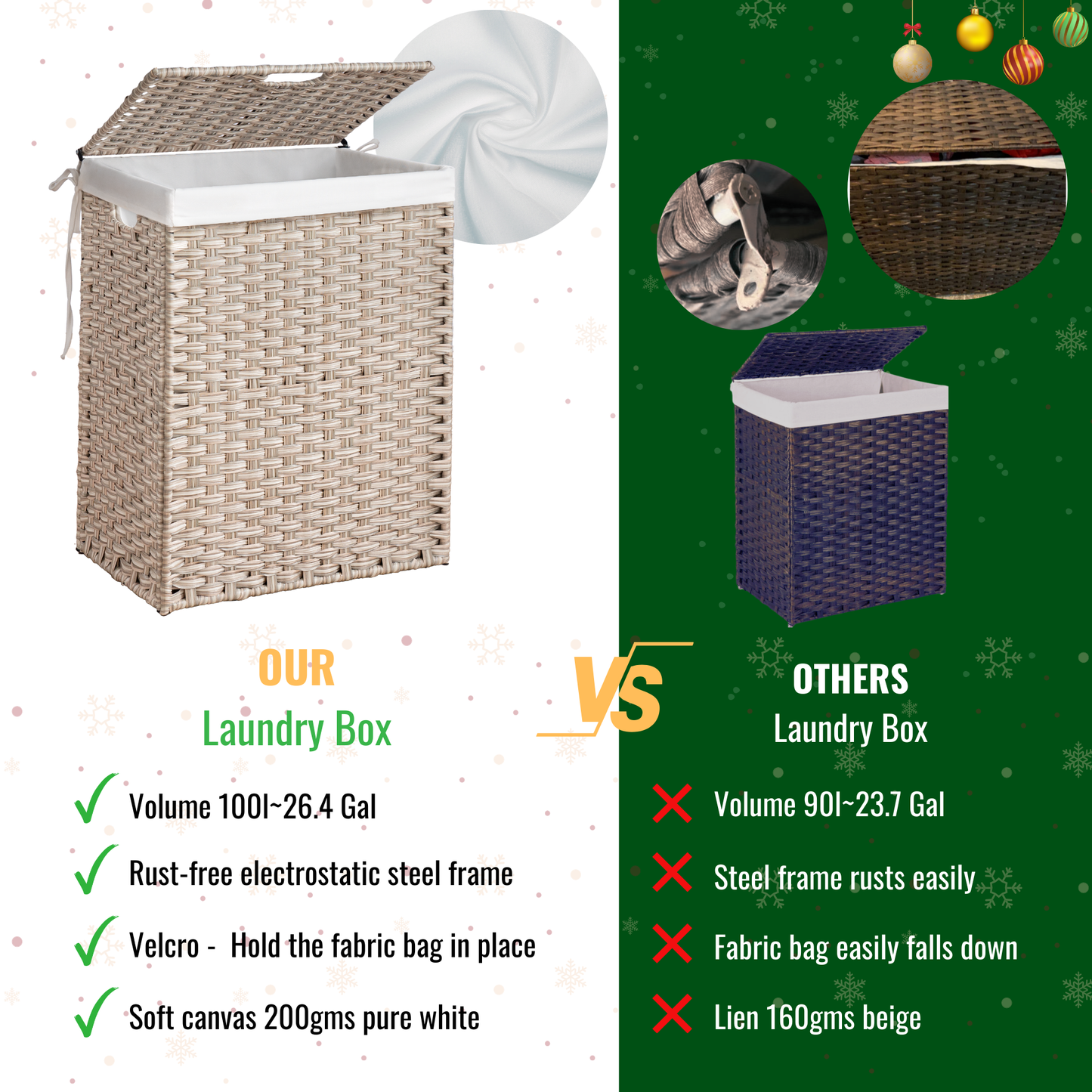 Woven beige laundry hamper with white canvas liner and lid Gal capacity rustfree steel frame