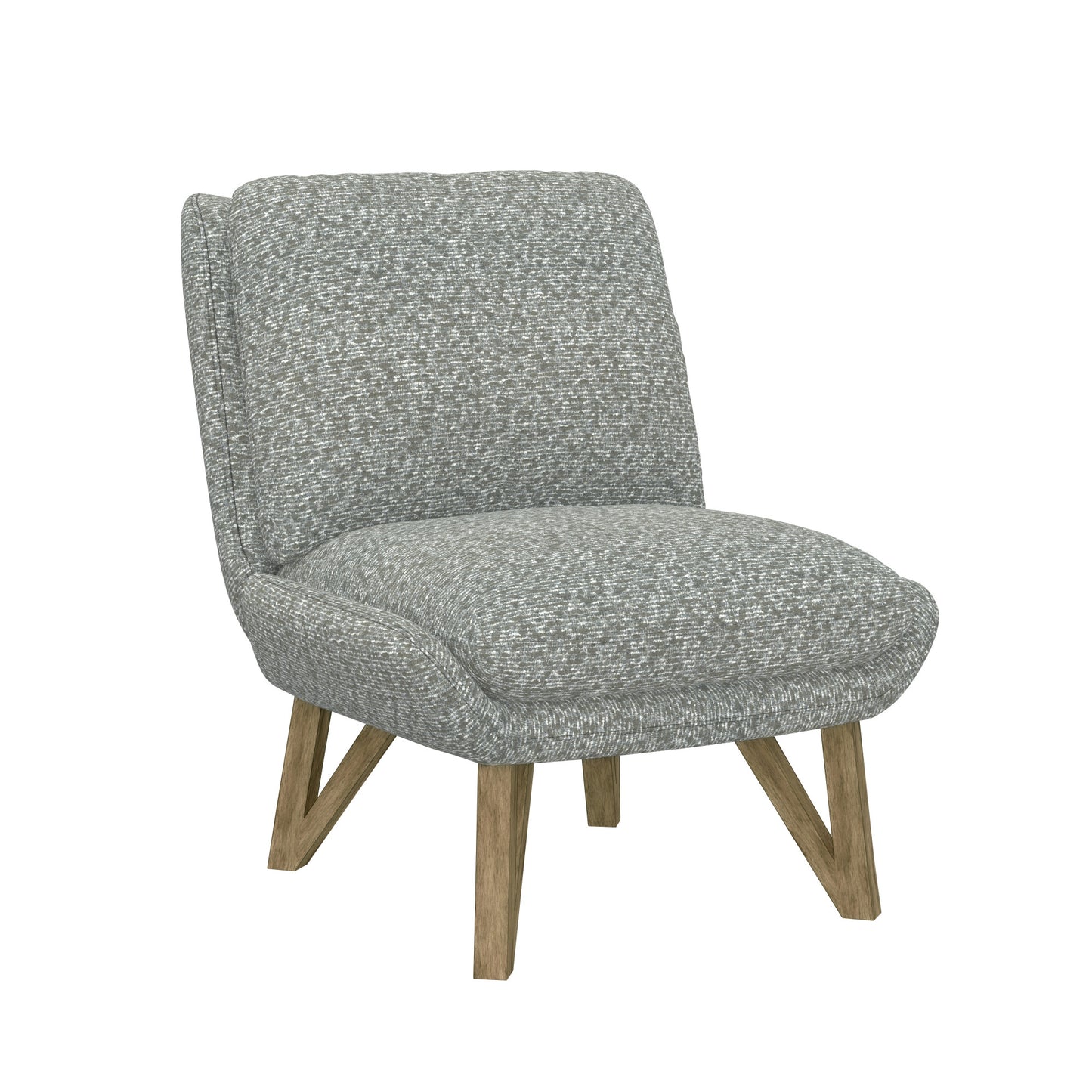 Gray textured fabric accent chair with natural wood legs