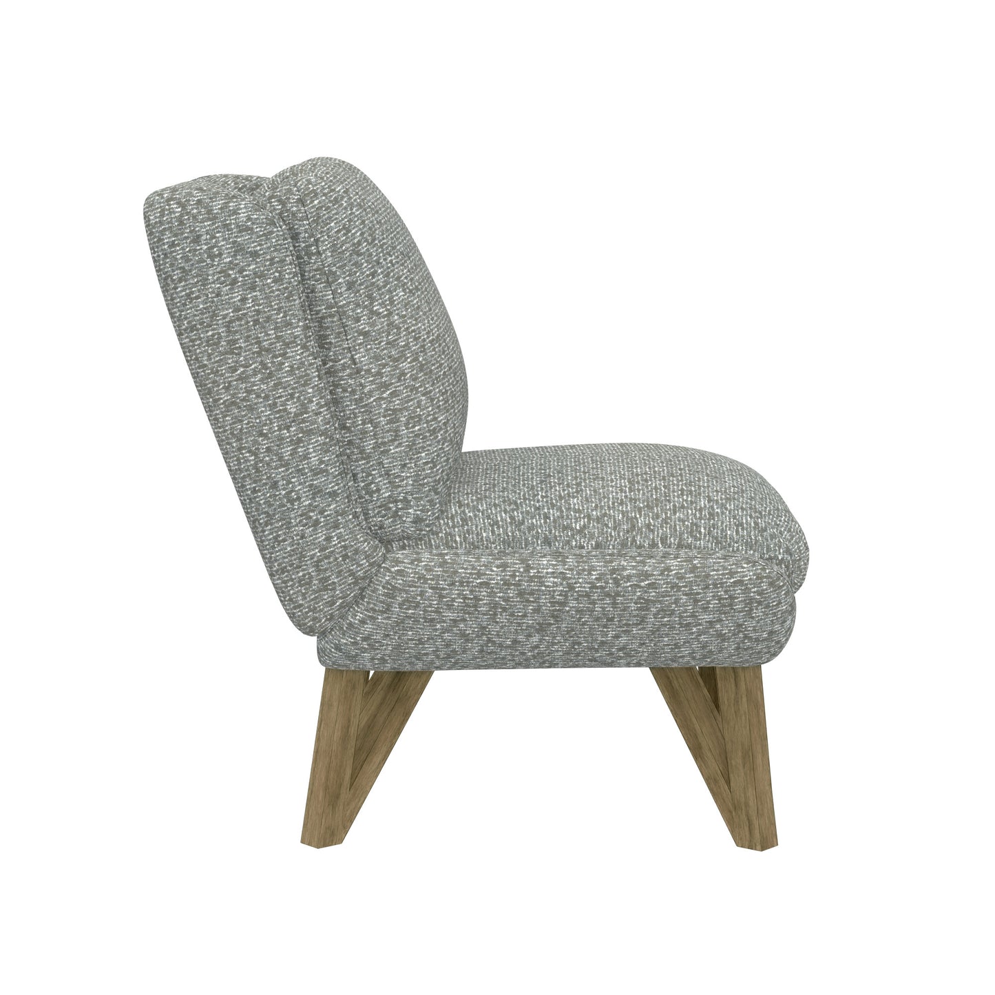 Textured grey accent chair with modern tapered wooden legs