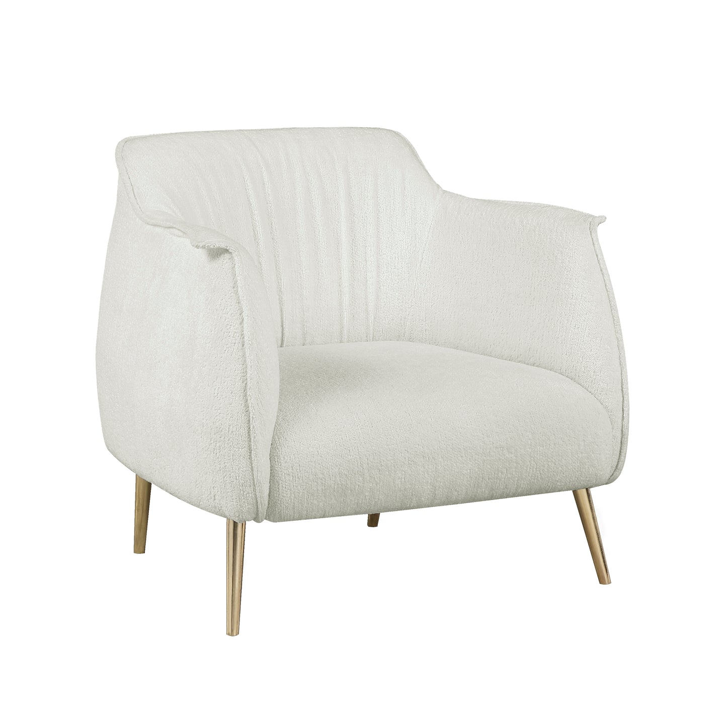 Plush boucle accent chair in cream with gold tapered legs