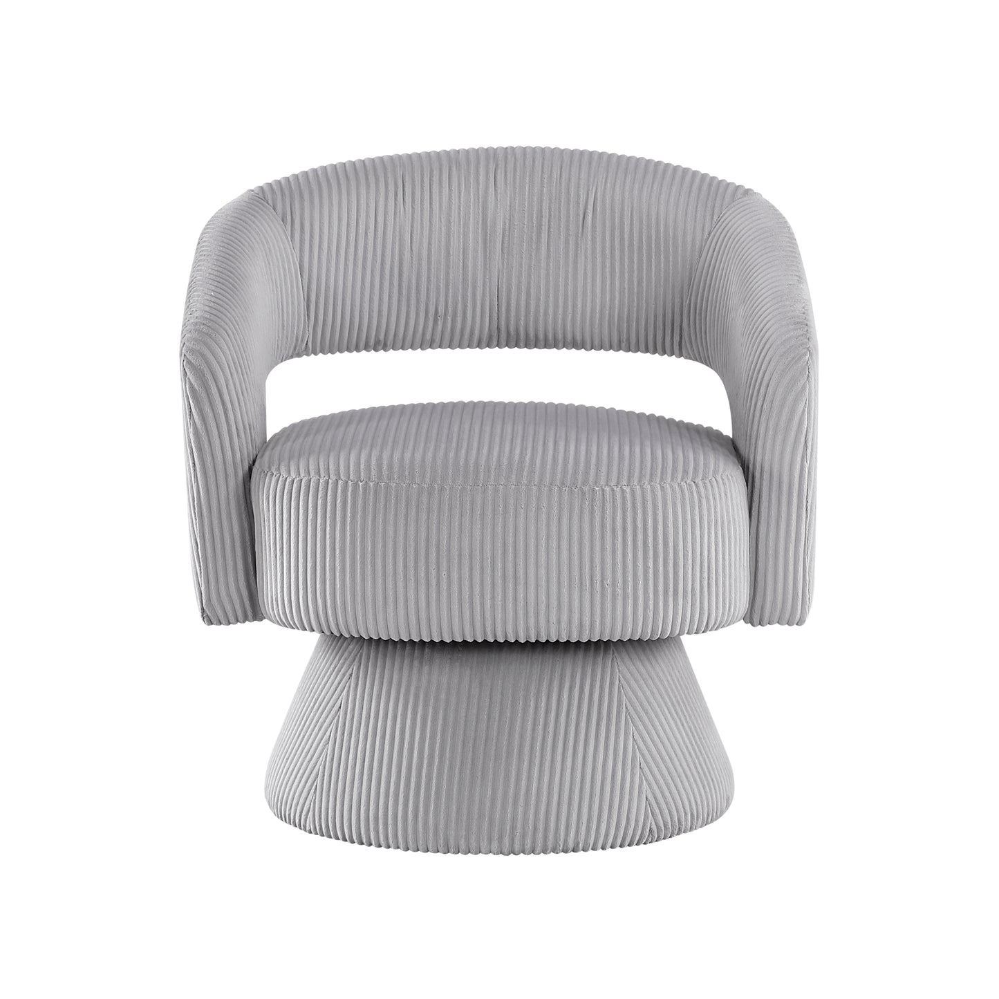 Grey swivel accent chair with textured corduroy upholstery for modern living rooms