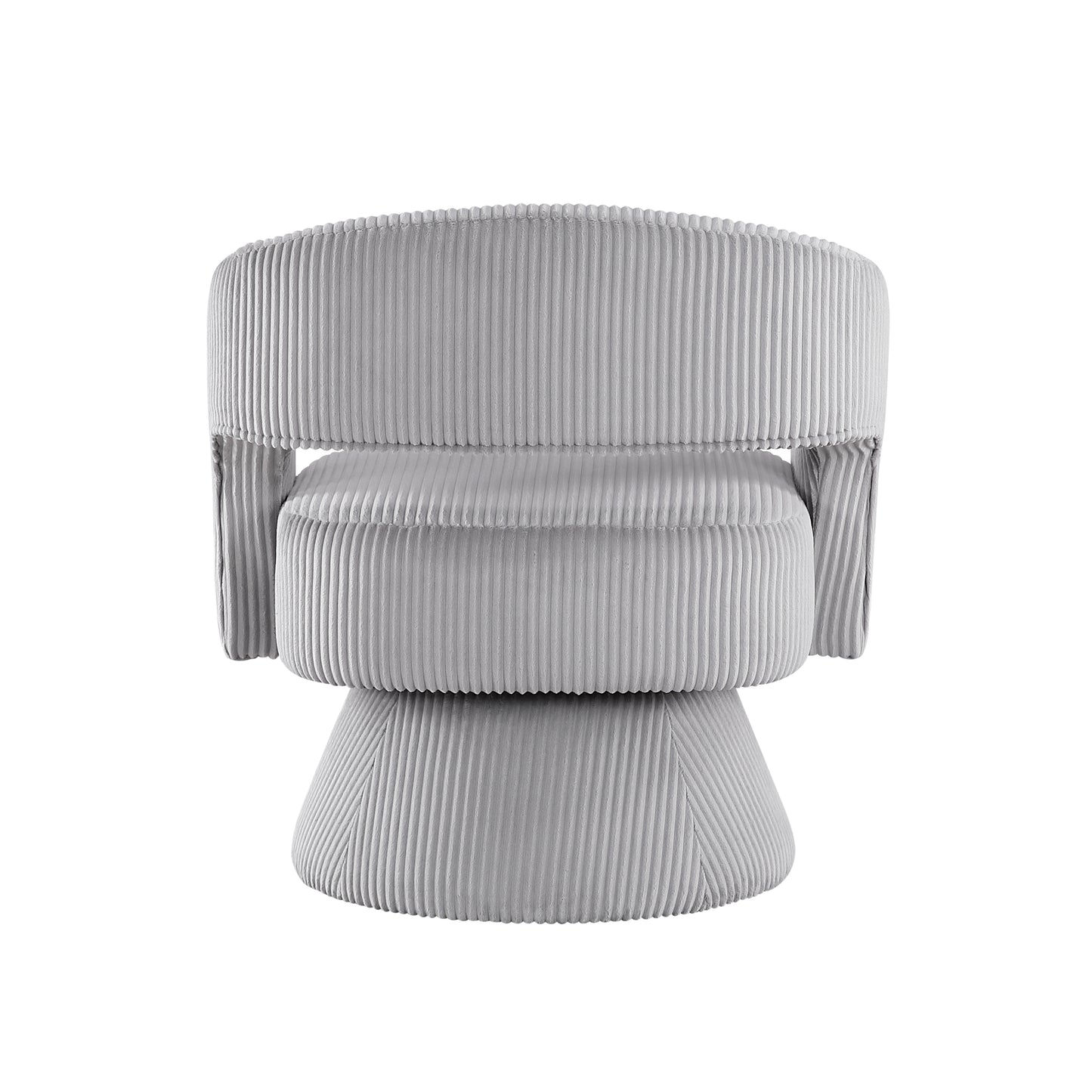 Textured grey upholstered armchair with a swivel base perfect for modern living rooms