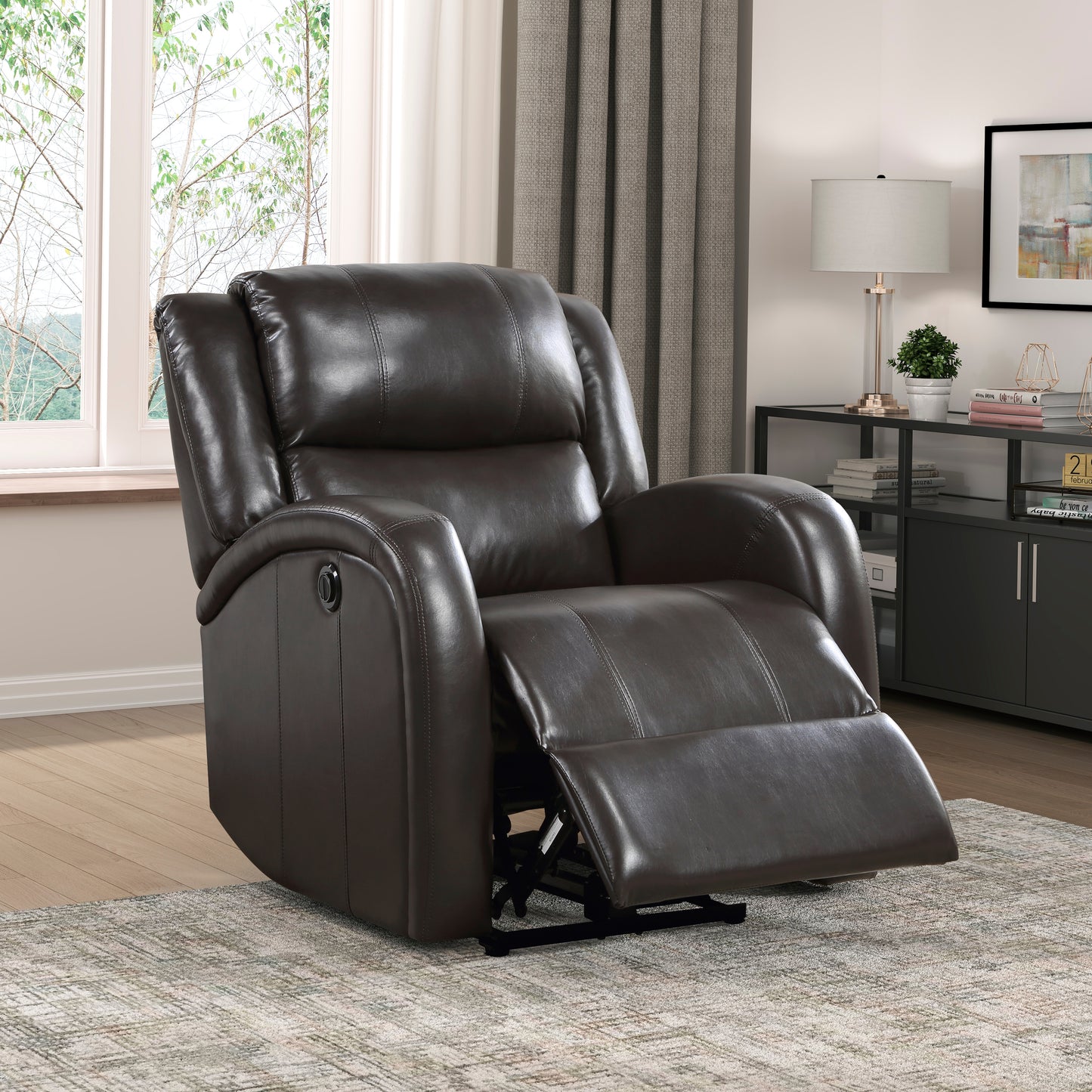 TREATLIFE HOME Modern Power Reclining Chair with Plush Seating, Faux Leather Upholstery, Solid Wood Frame, Brown