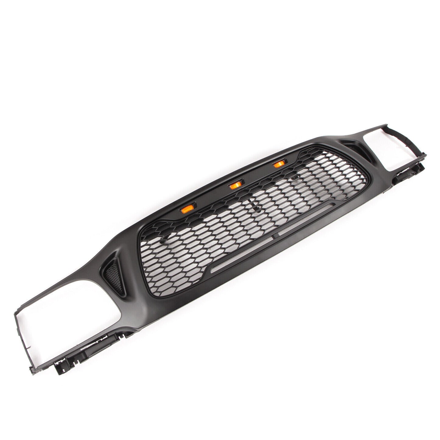 Black honeycomb front grille with amber LED lights for truck customization