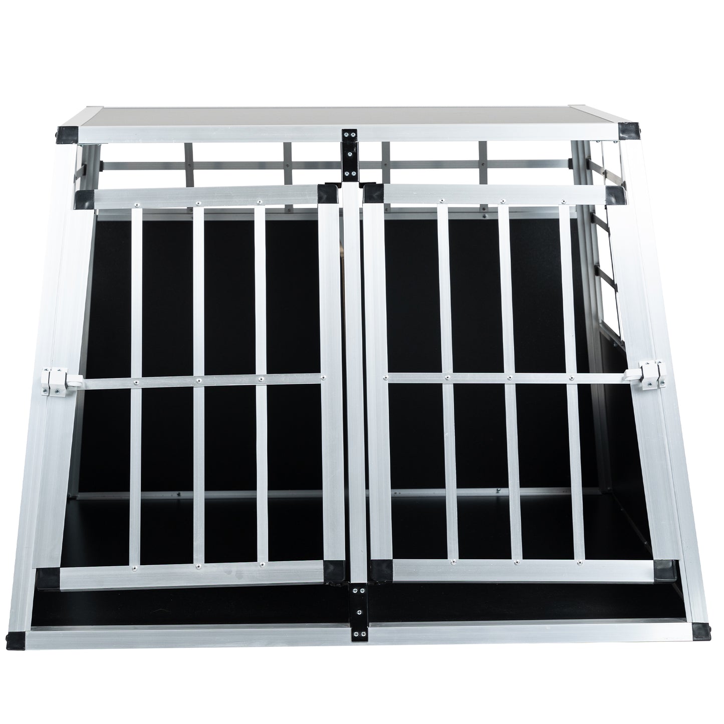 Durable aluminum dog crate with double doors for secure pet travel and transport