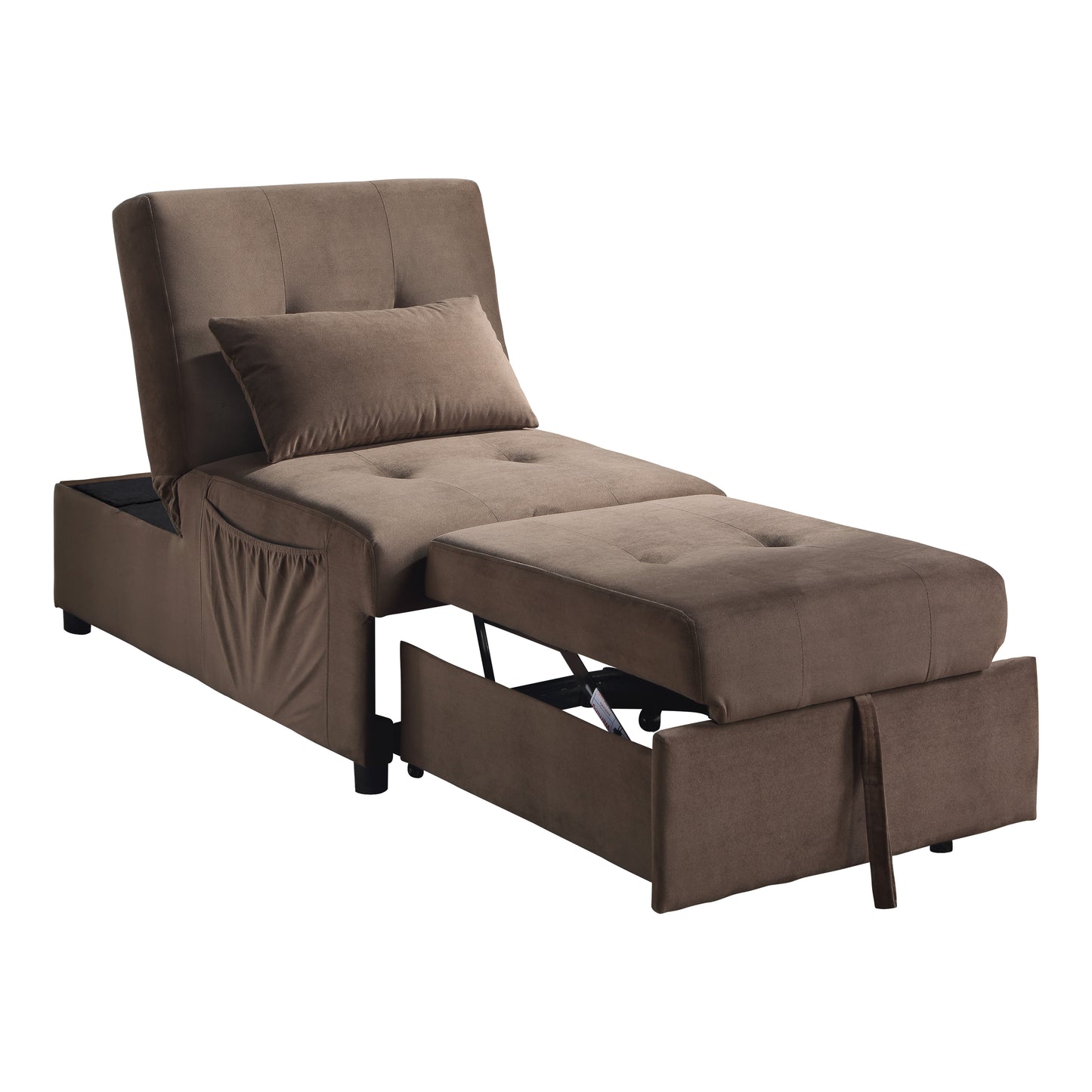 Brown microfiber sofa bed with pullout ottoman and storage