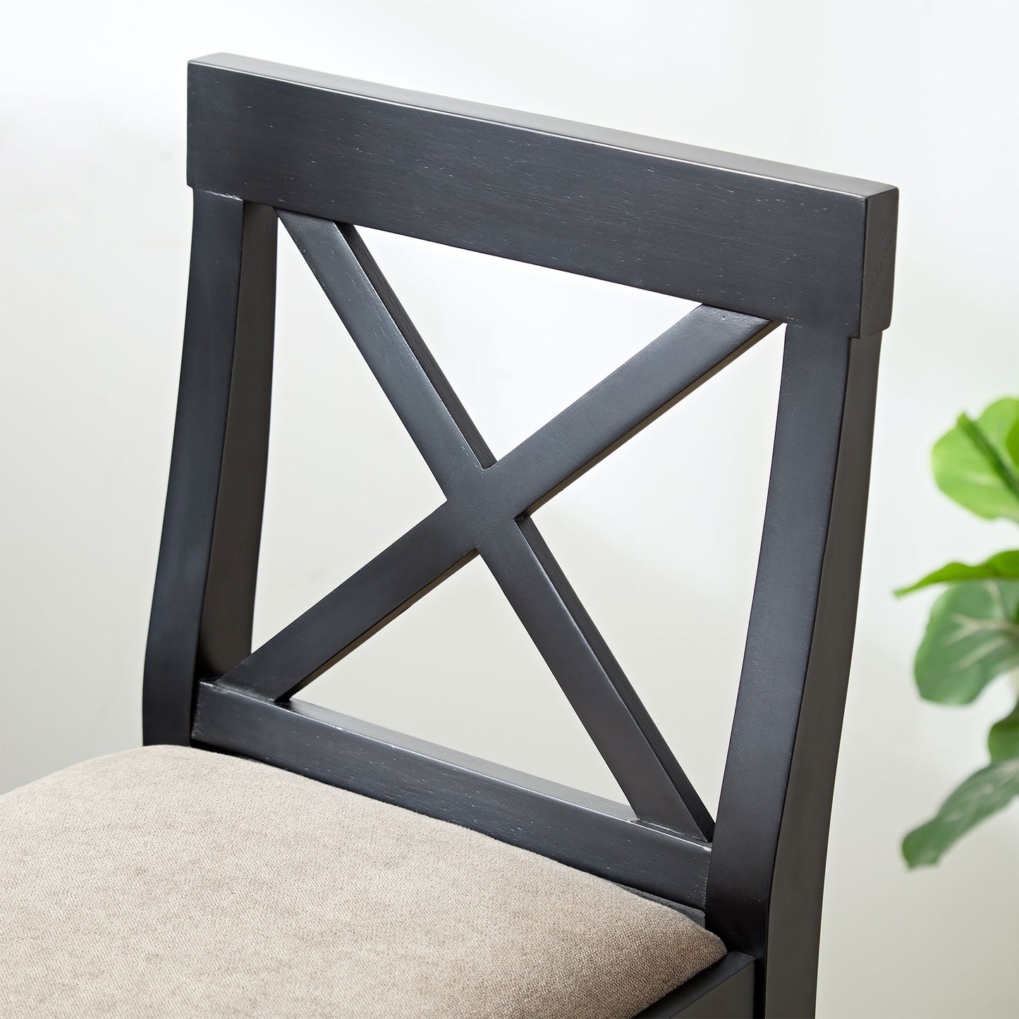 Dark gray wooden bar stool with cushioned seat