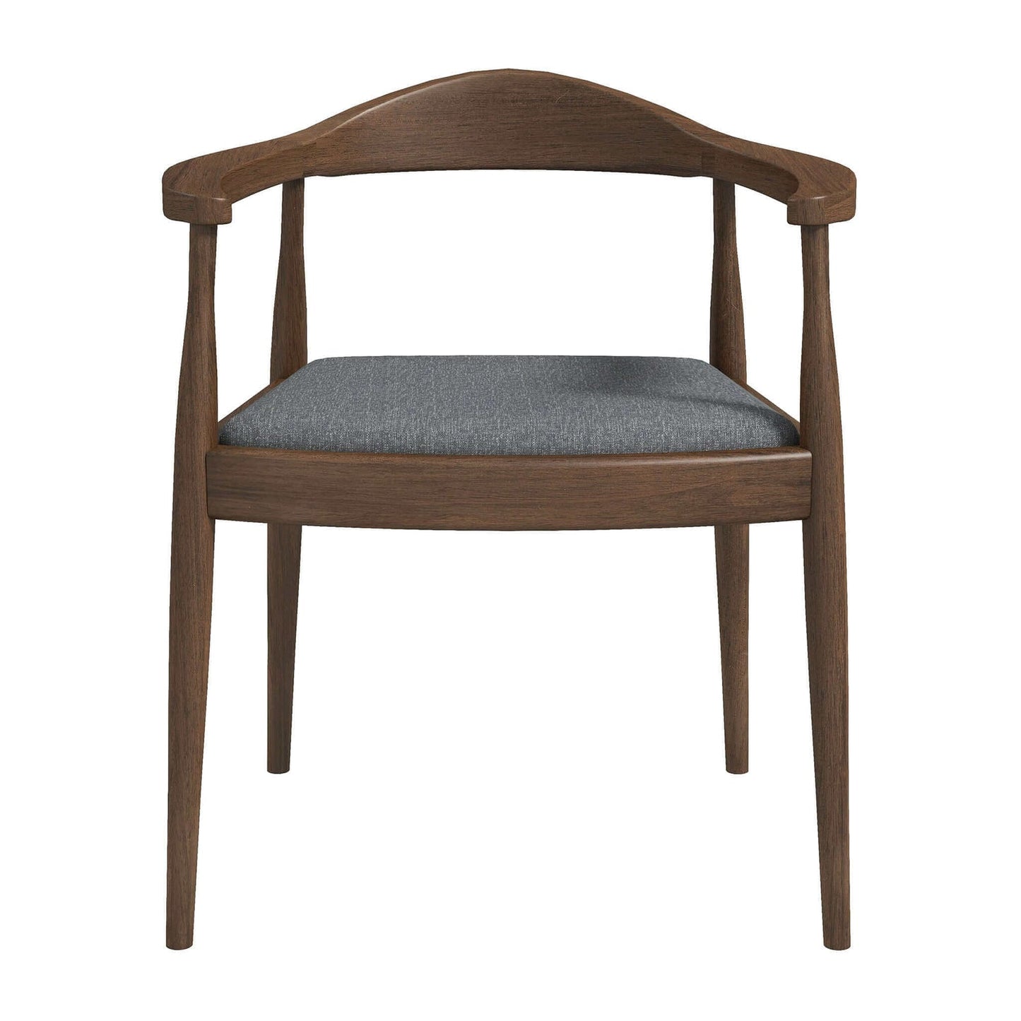 Elegant wooden armchair with grey upholstered seat midcentury modern style