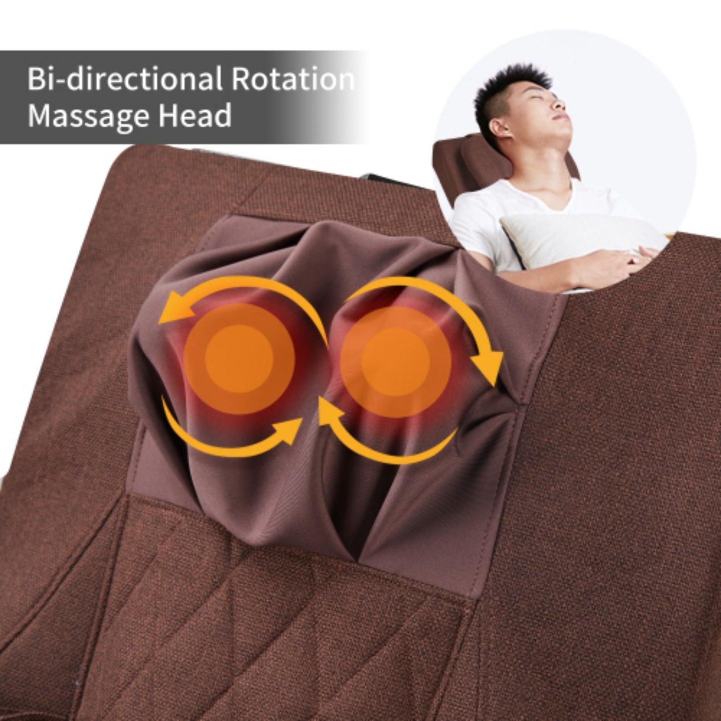 Brown fabric massage head with bidirectional rotation for relaxation