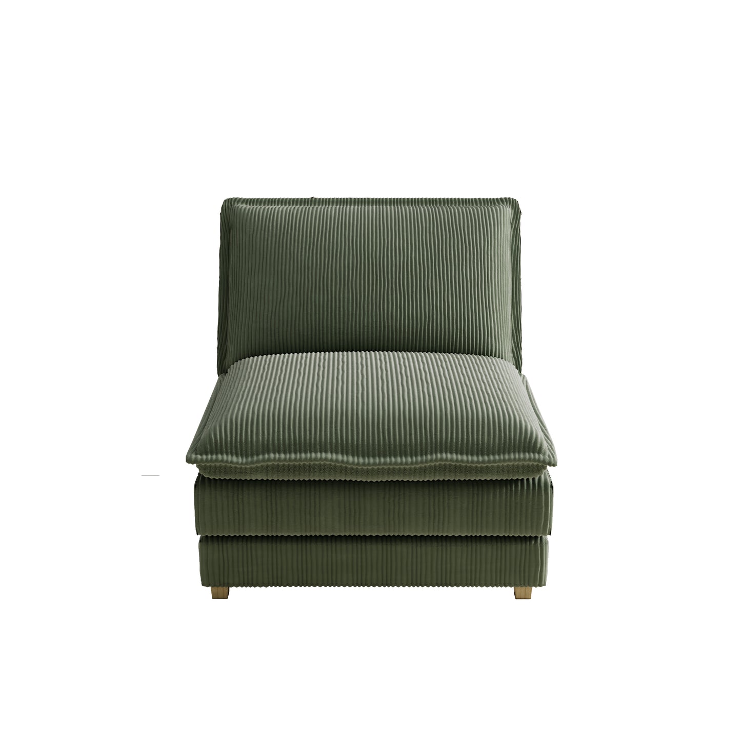 Cozy green corduroy modular armchair with plush seating and vertical ribbing