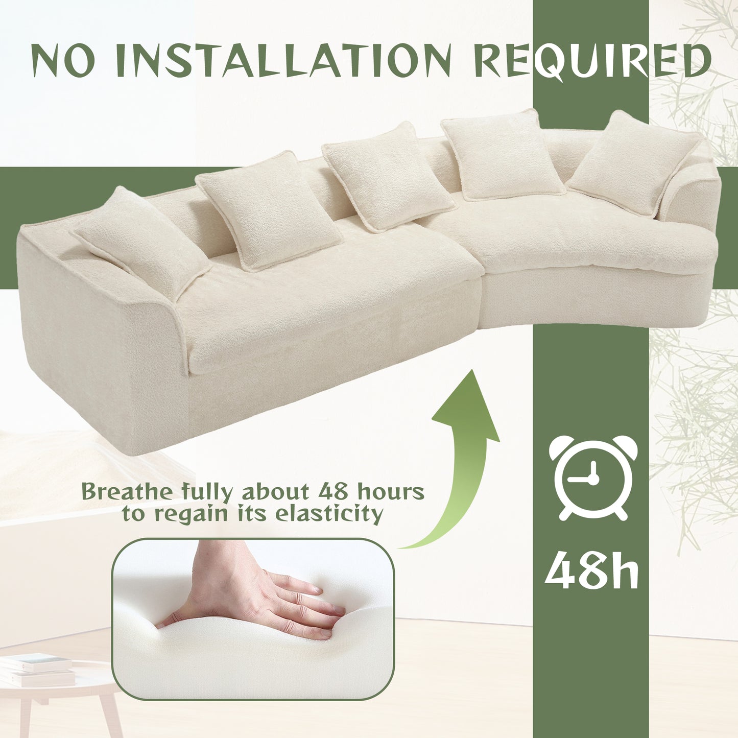 Plush cream sectional sofa with ample seating and accent pillows