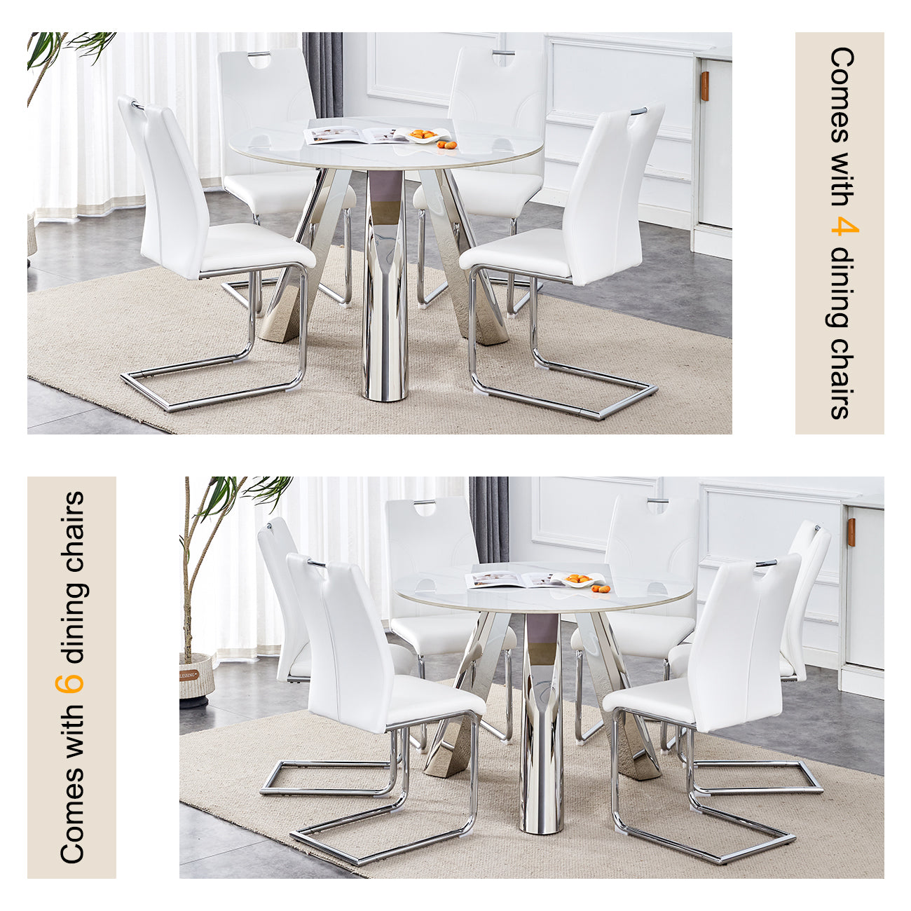 White leather dining chairs with chrome legs