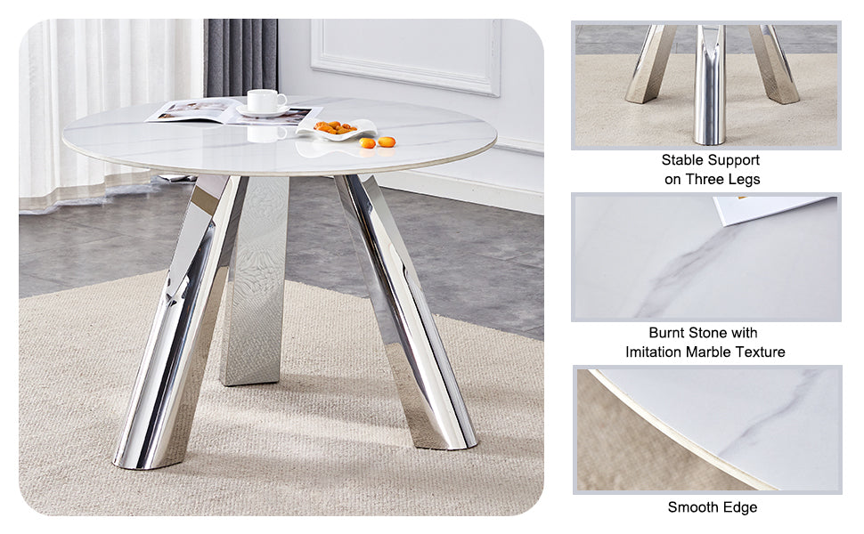 Round marble top dining table with chrome legs
