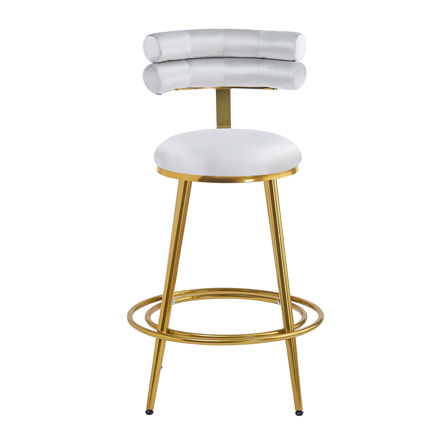 White velvet bar stool with tufted back and gold legs