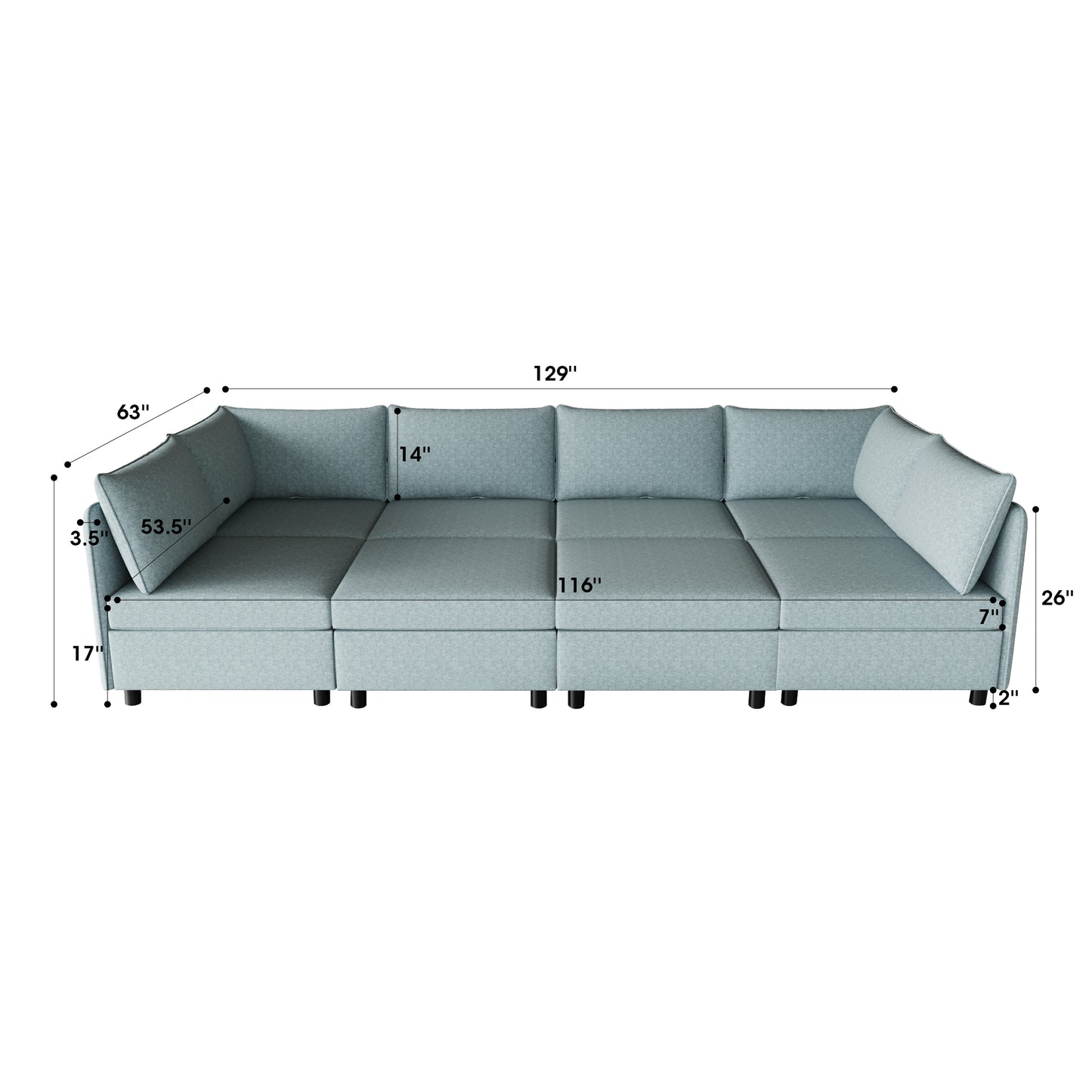 Light blue upholstered sectional sofa inches long modern design