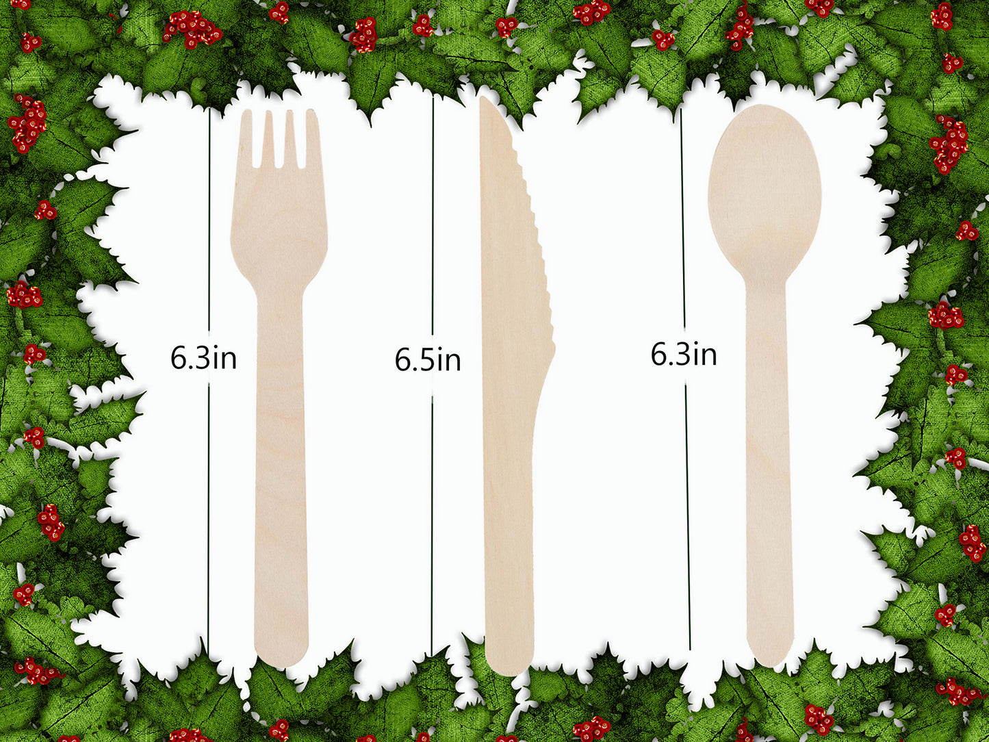 Set of disposable wooden cutlery pieces in fork in knife and in spoon