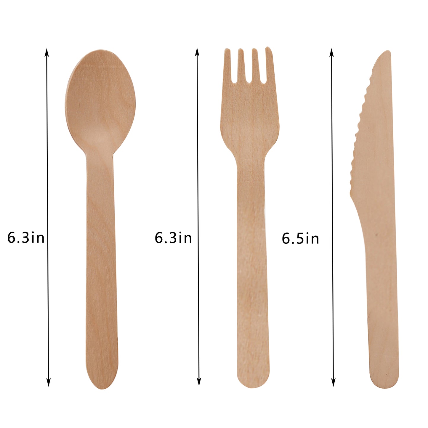 Set of ecofriendly wooden cutlery spoon fork and knife
