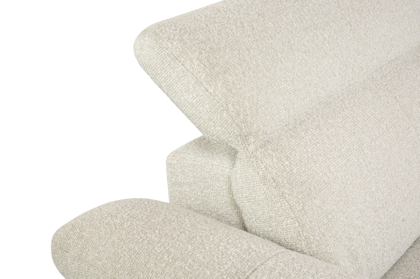 Closeup of textured beige upholstery fabric on a modern armchair