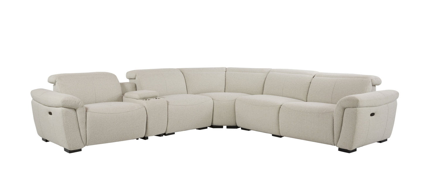 Modern beige fabric sectional sofa with reclining seats and cup holders for ultimate relaxation