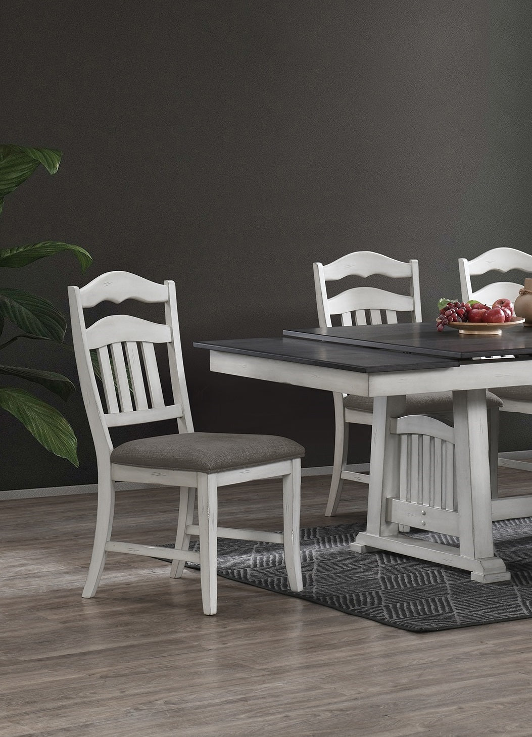 TREATLIFE HOME Set of 2 Contemporary Antique White Dining Chairs with Upholstered Cushion and Ladder Back Design