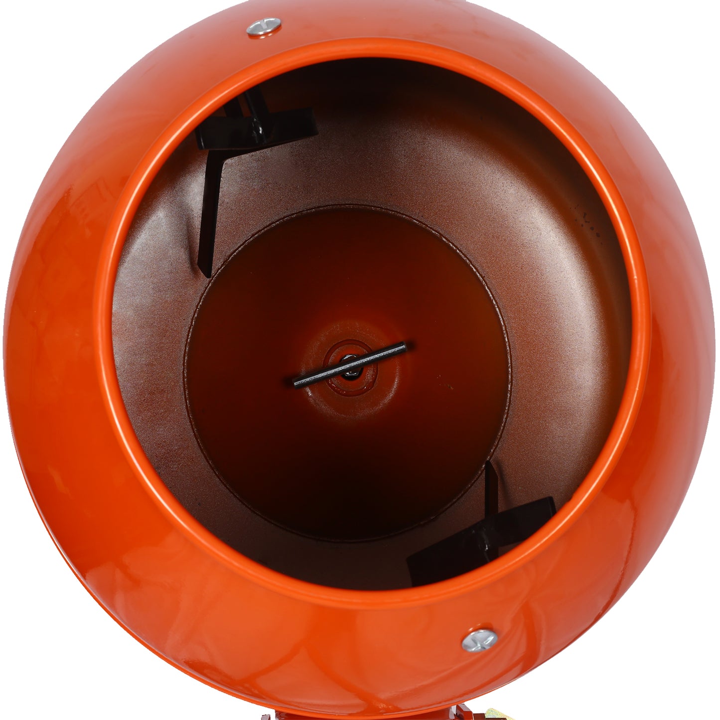 Orange concrete mixer drum with internal mixing paddles