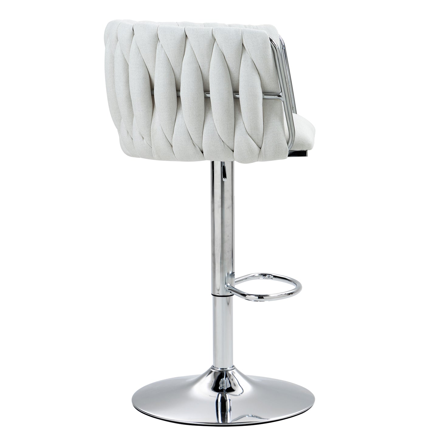 Cream tufted fabric bar stool with chrome pedestal base and footrest modern design