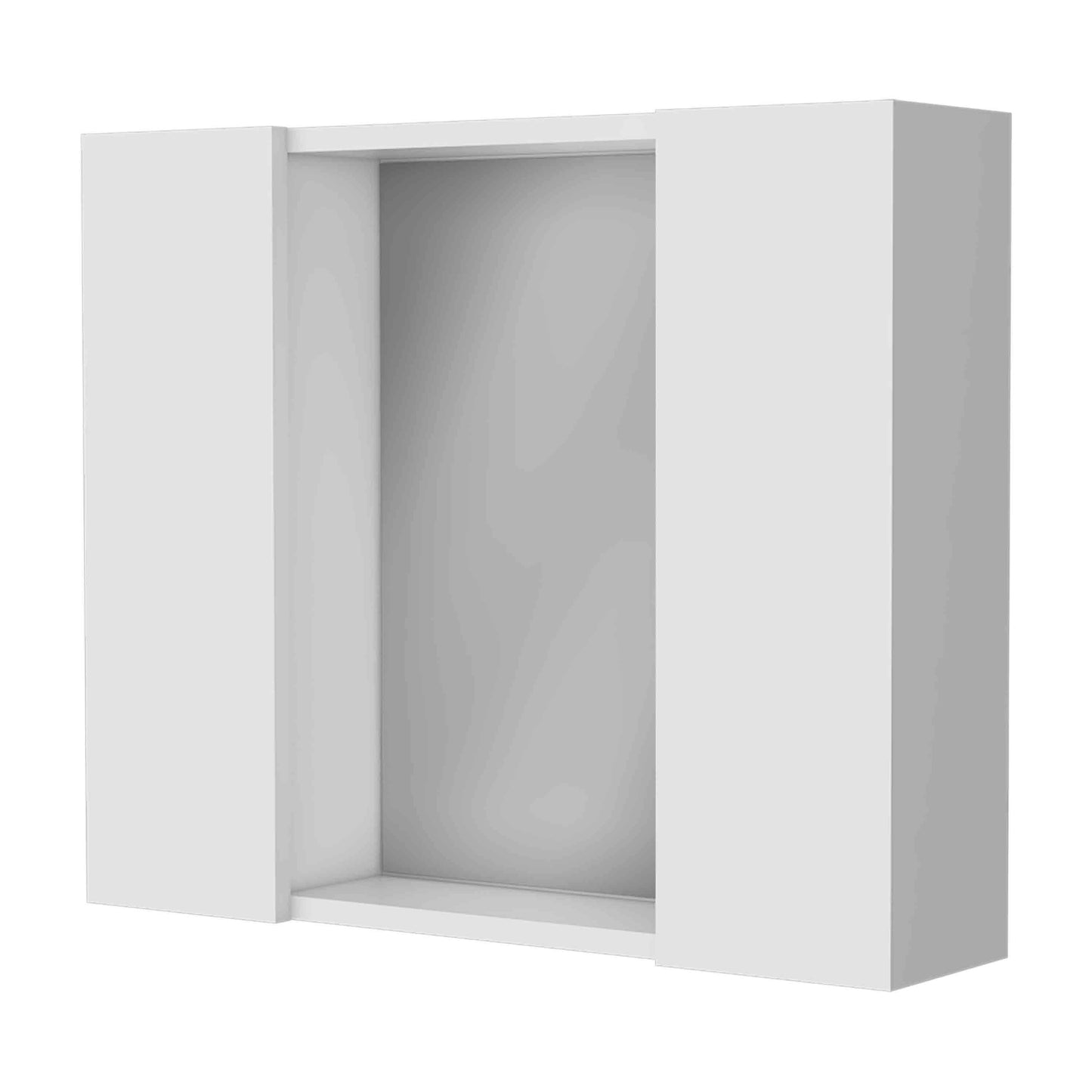 White recessed media shelf with smooth finish and clean lines