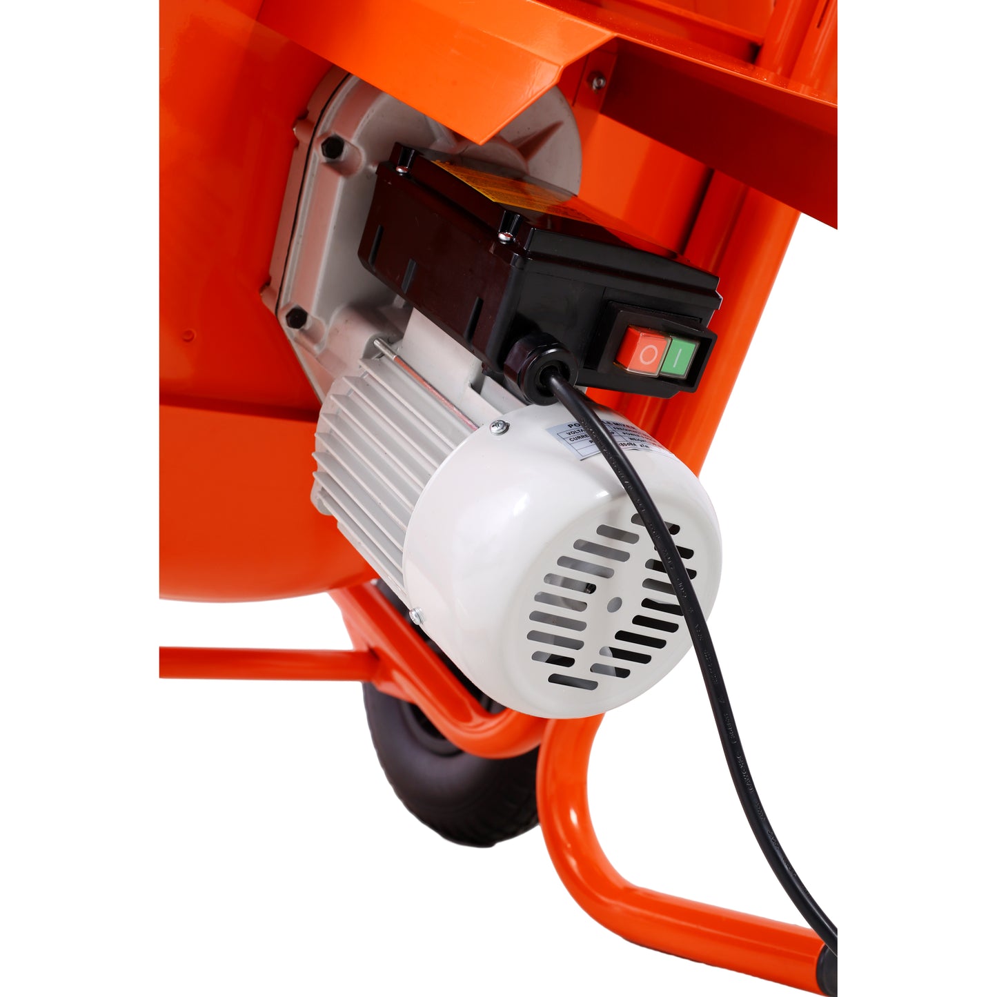 Orange portable cement mixer motor with onoff switch and power cord