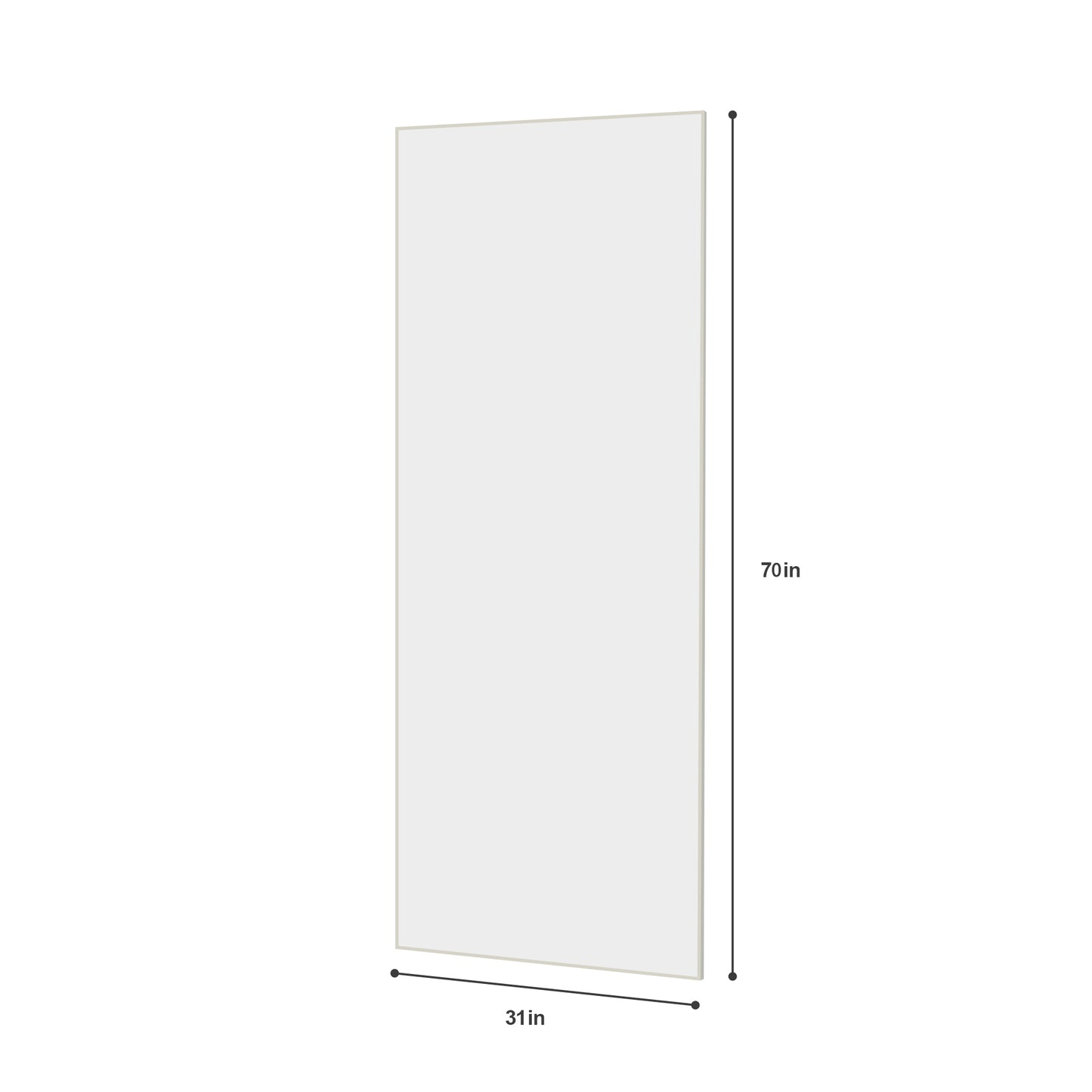 Rectangular white fulllength mirror with a slim silver frame inches tall