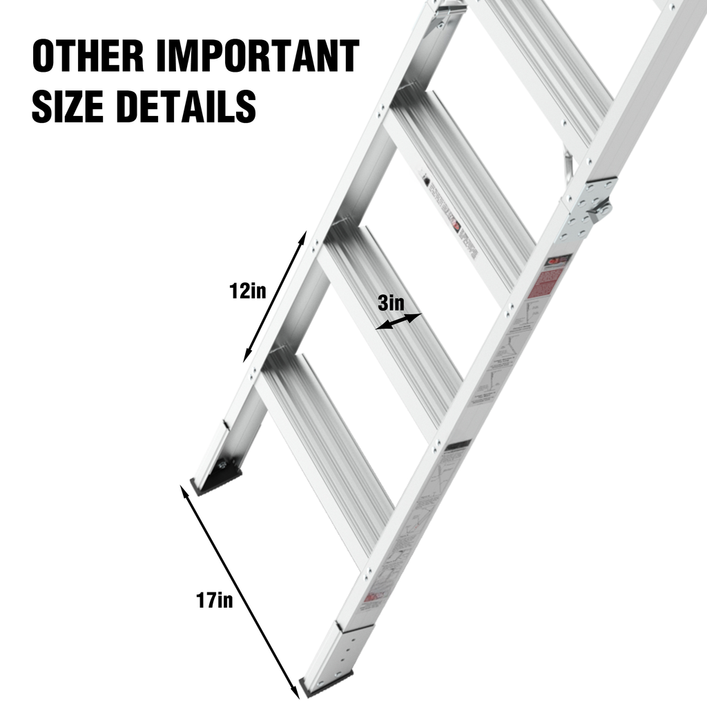 Silver aluminum ladder with inch step spacing and inch rung width