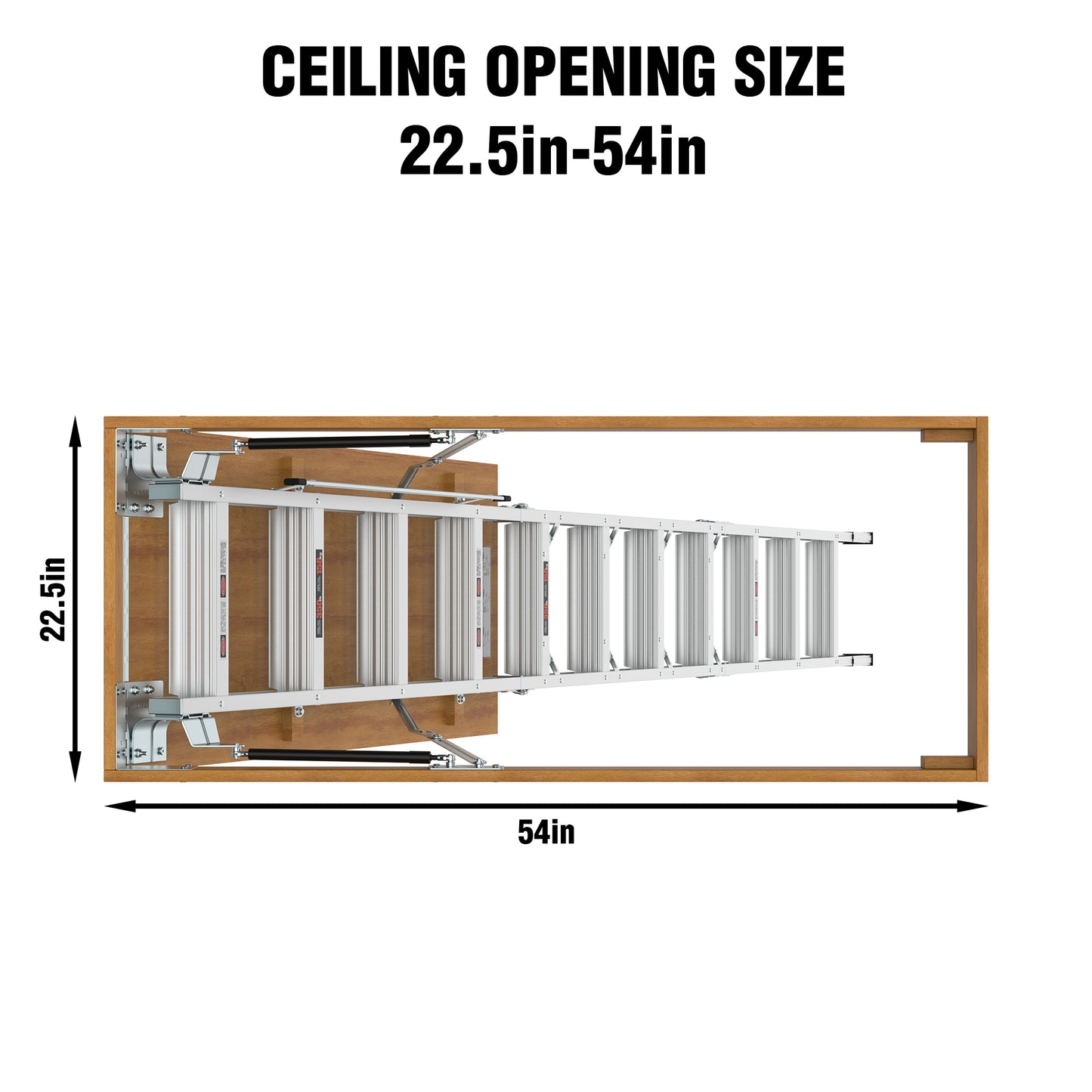 Aluminum attic ladder installed in a in x in opening for easy access
