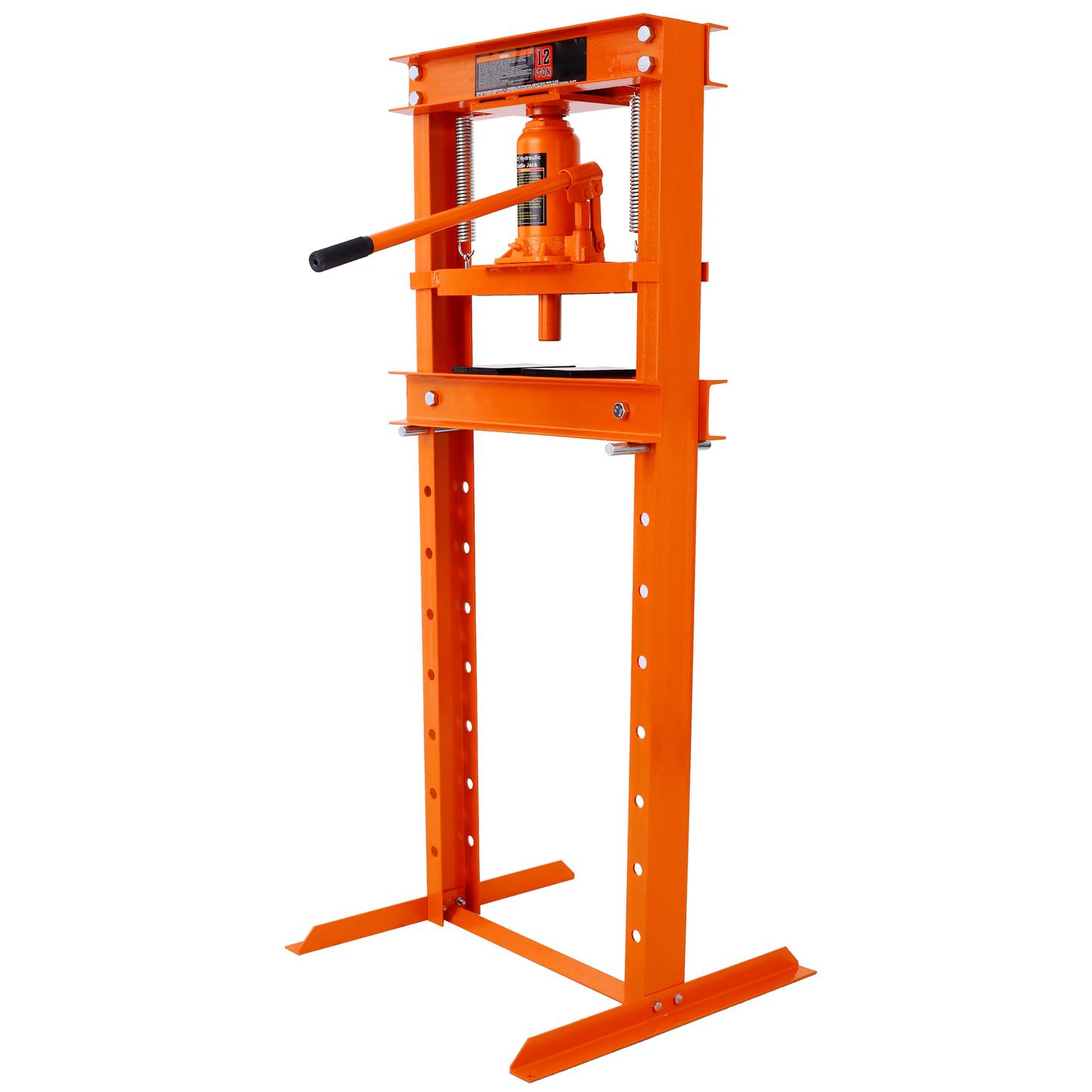 Orange ton hydraulic shop press with sturdy steel frame and adjustable height for automotive repairs