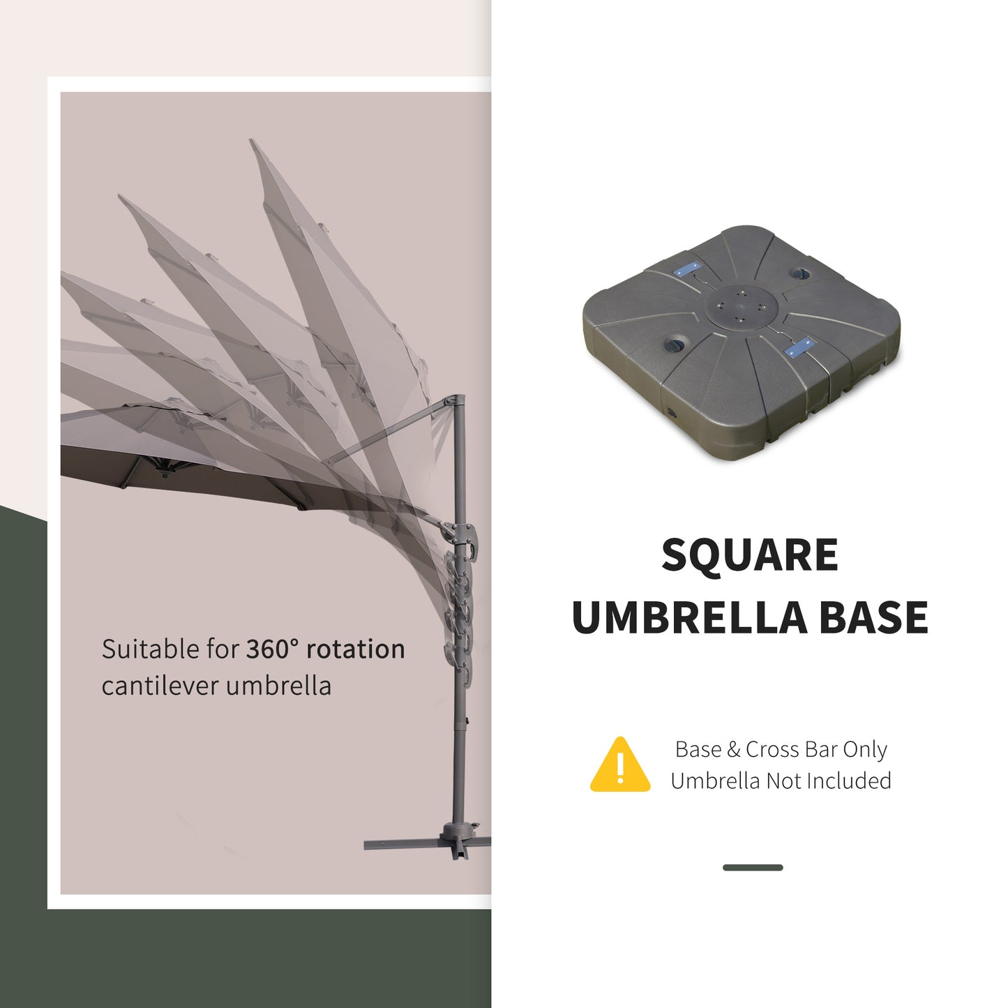Gray plastic square umbrella base with integrated handle for outdoor patio