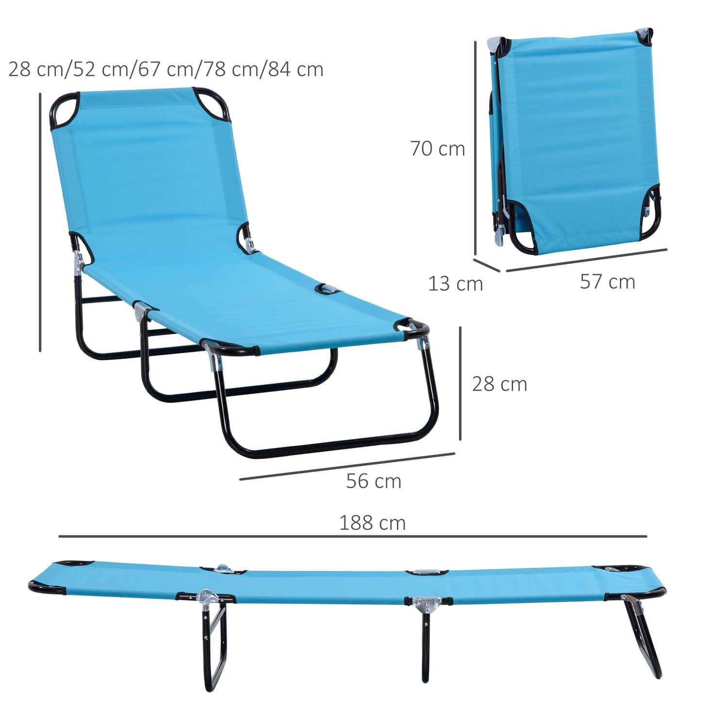 Blue portable lounge chair with adjustable height for outdoor relaxation
