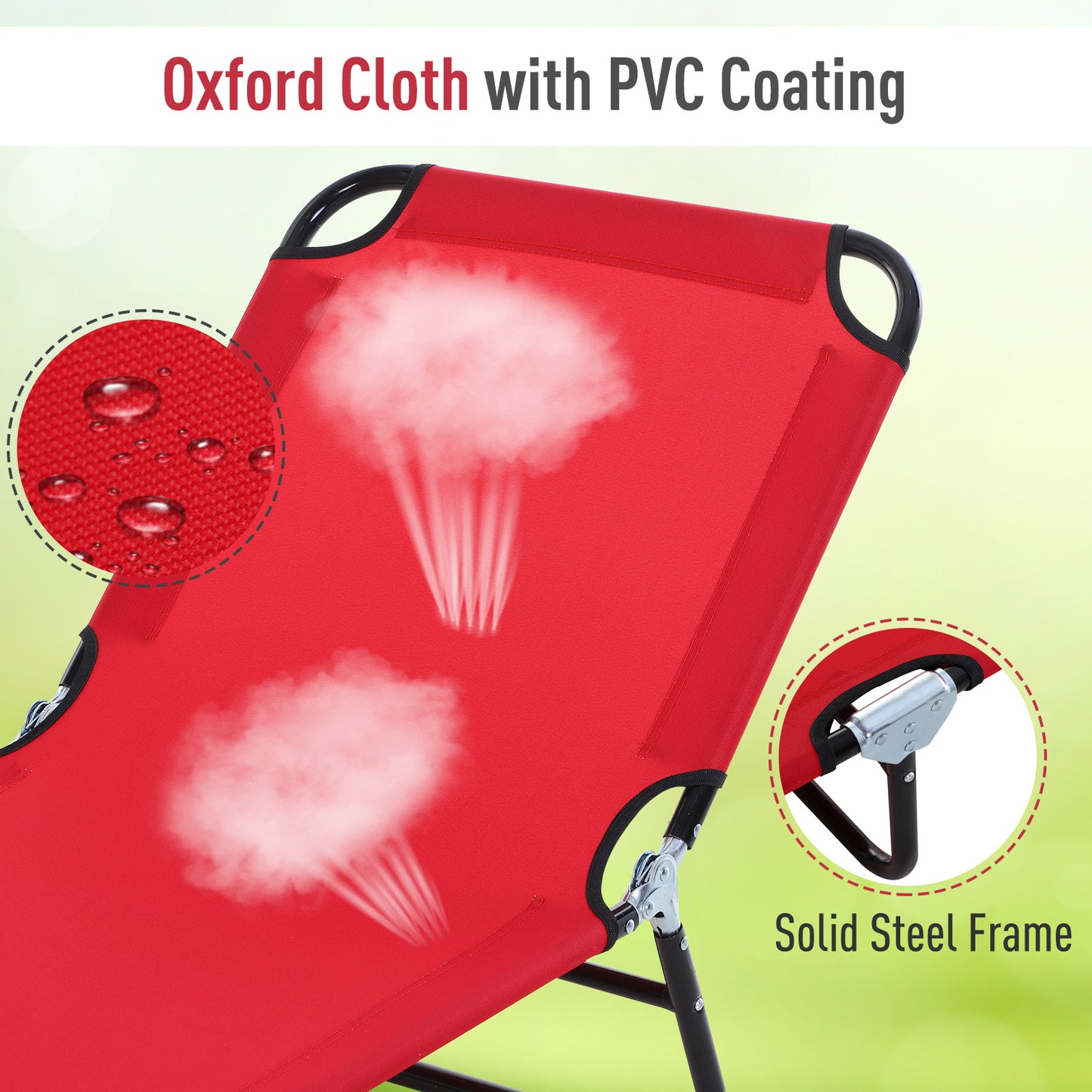 Red Oxford cloth lounge chair with waterrepellent PVC coating ideal for outdoor relaxation