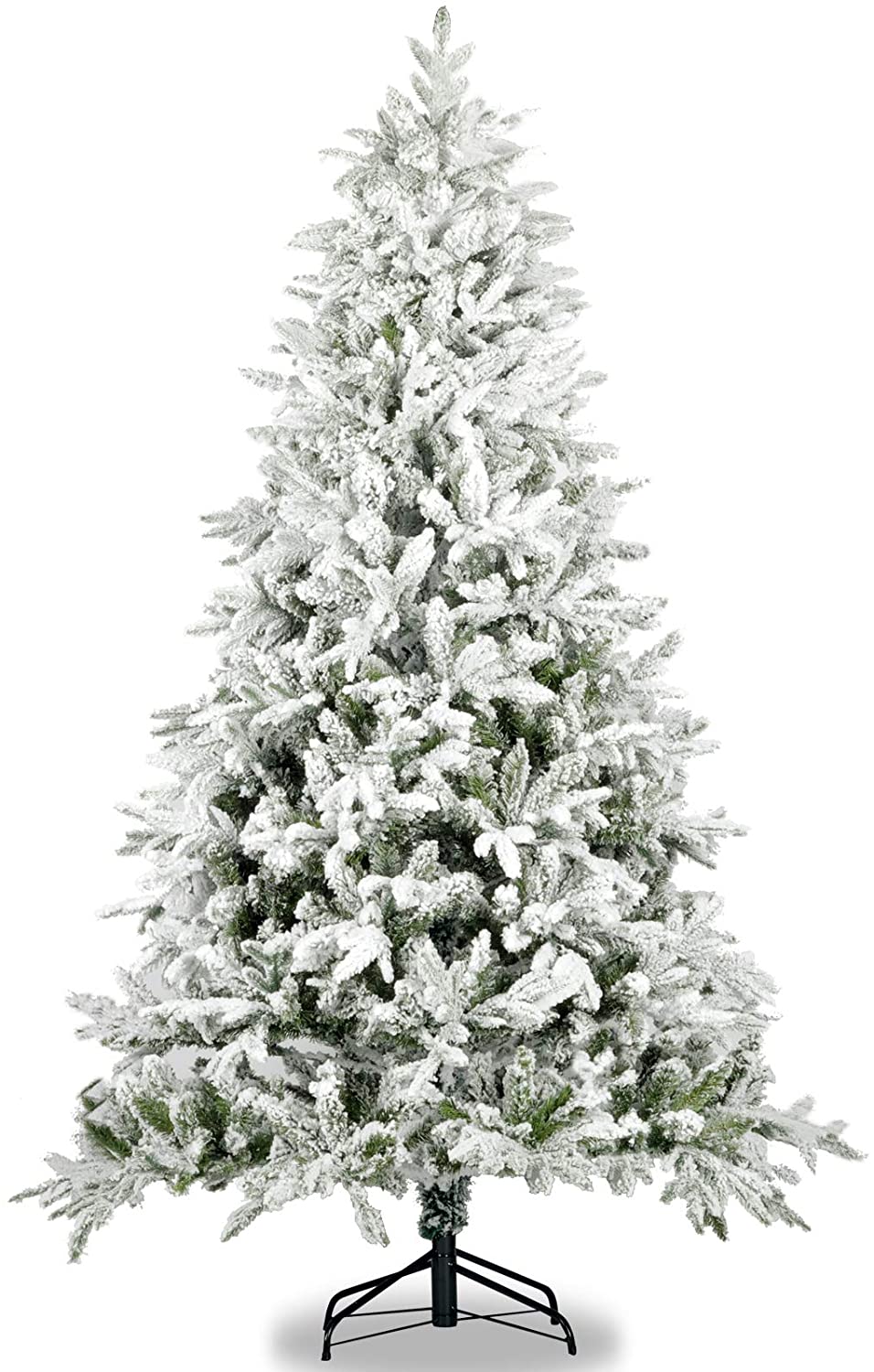Flocked artificial christmas tree with realistic PVC needles and a sturdy metal stand for festive holiday decor
