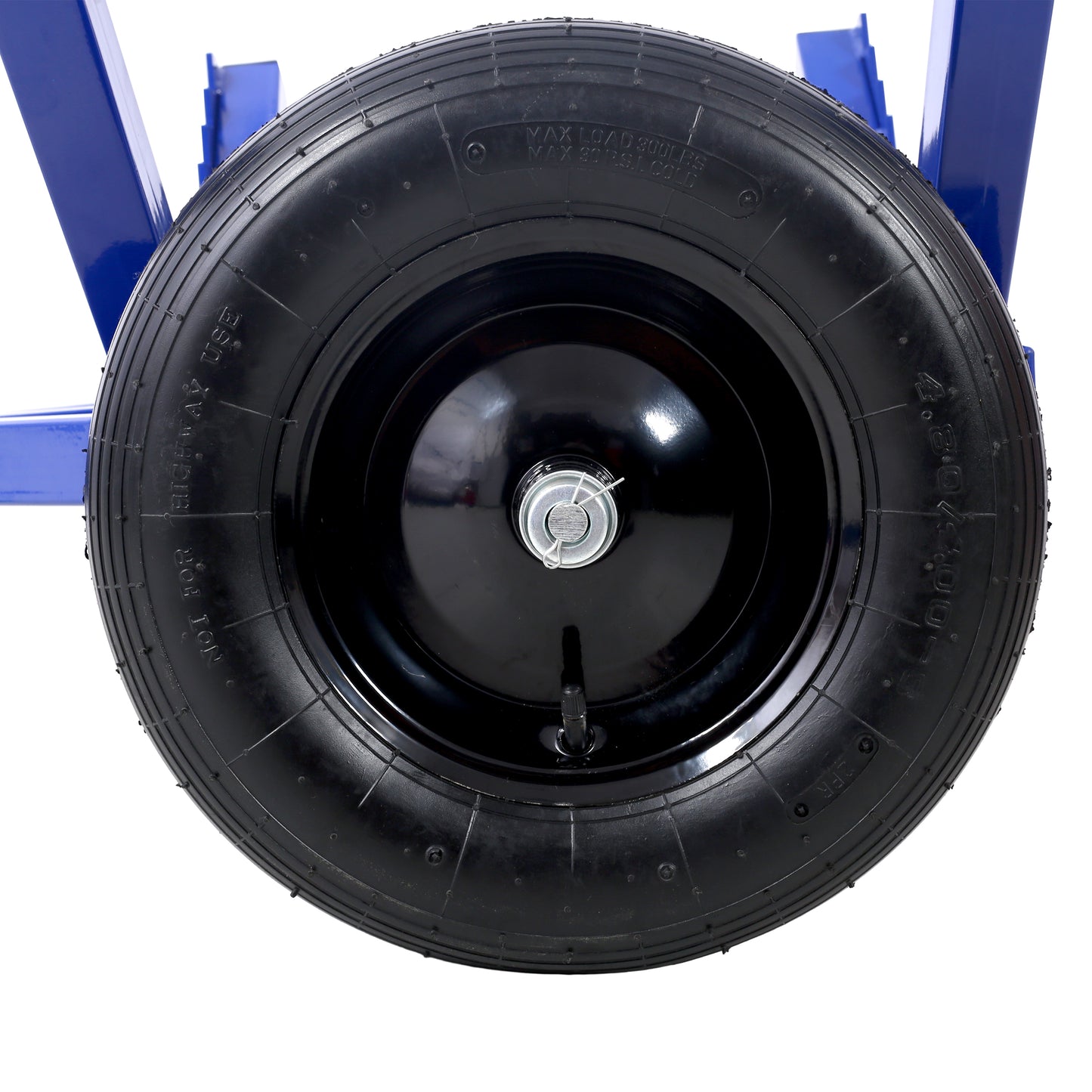 Heavy duty pneumatic wheel size with ribbed tread for traction